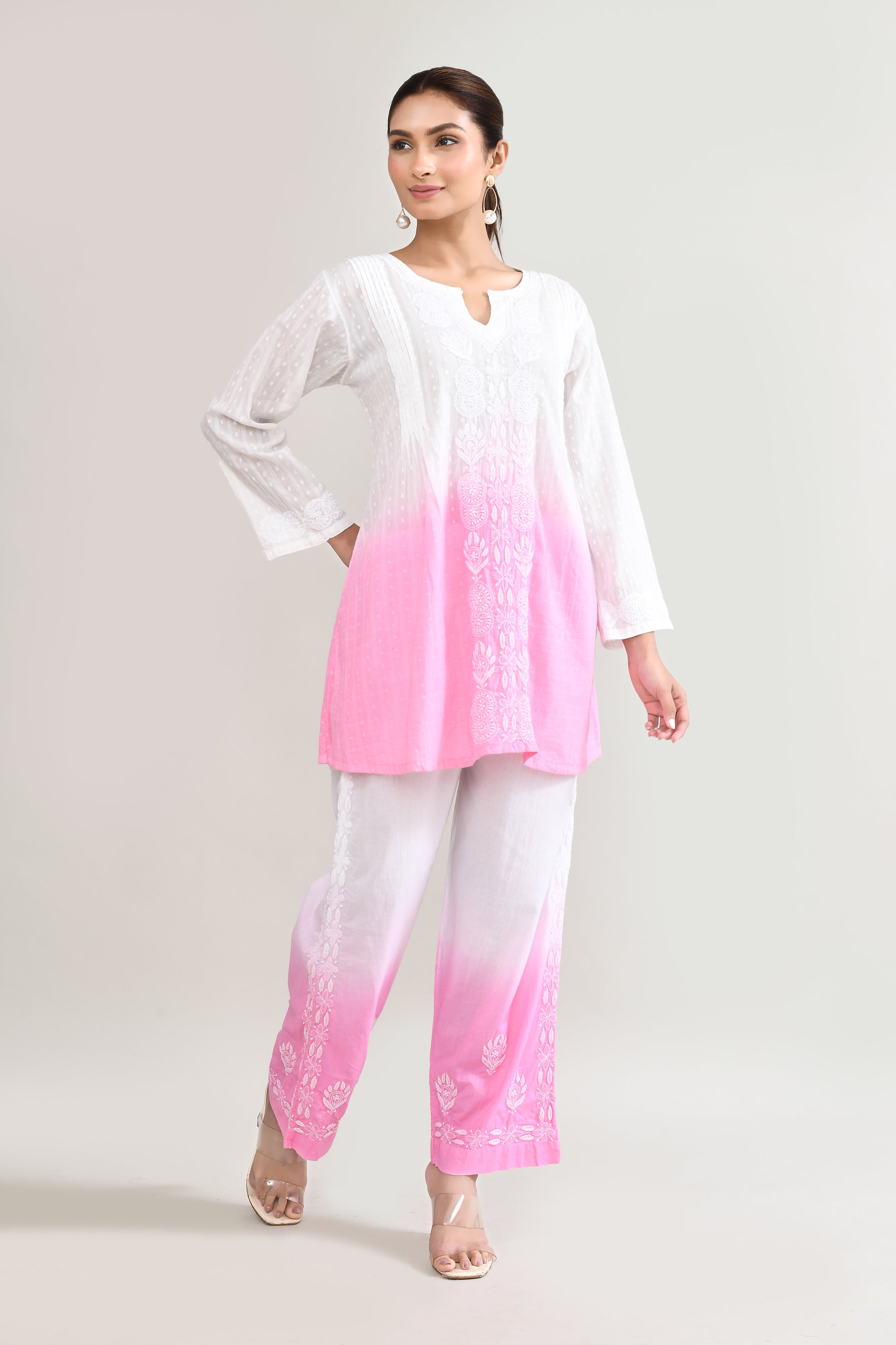Cotton Chikankari Pink Cord set