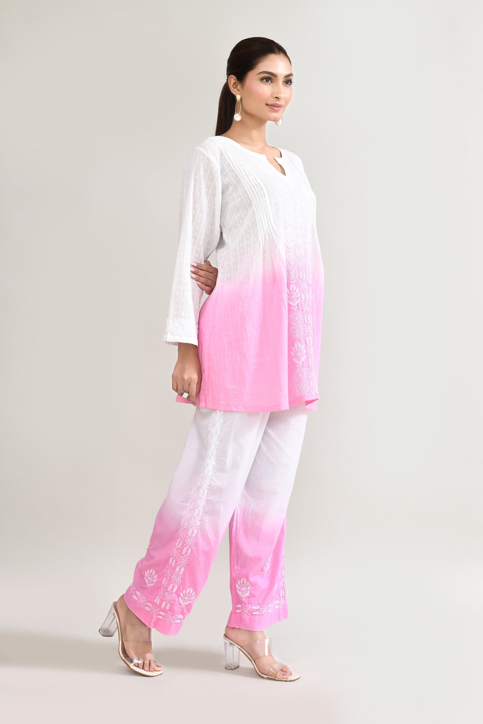 Cotton Chikankari Pink Cord set