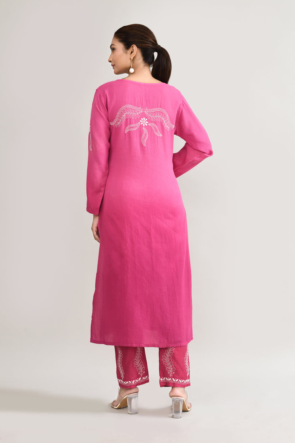 Cotton Chikankari Pink Kurta set