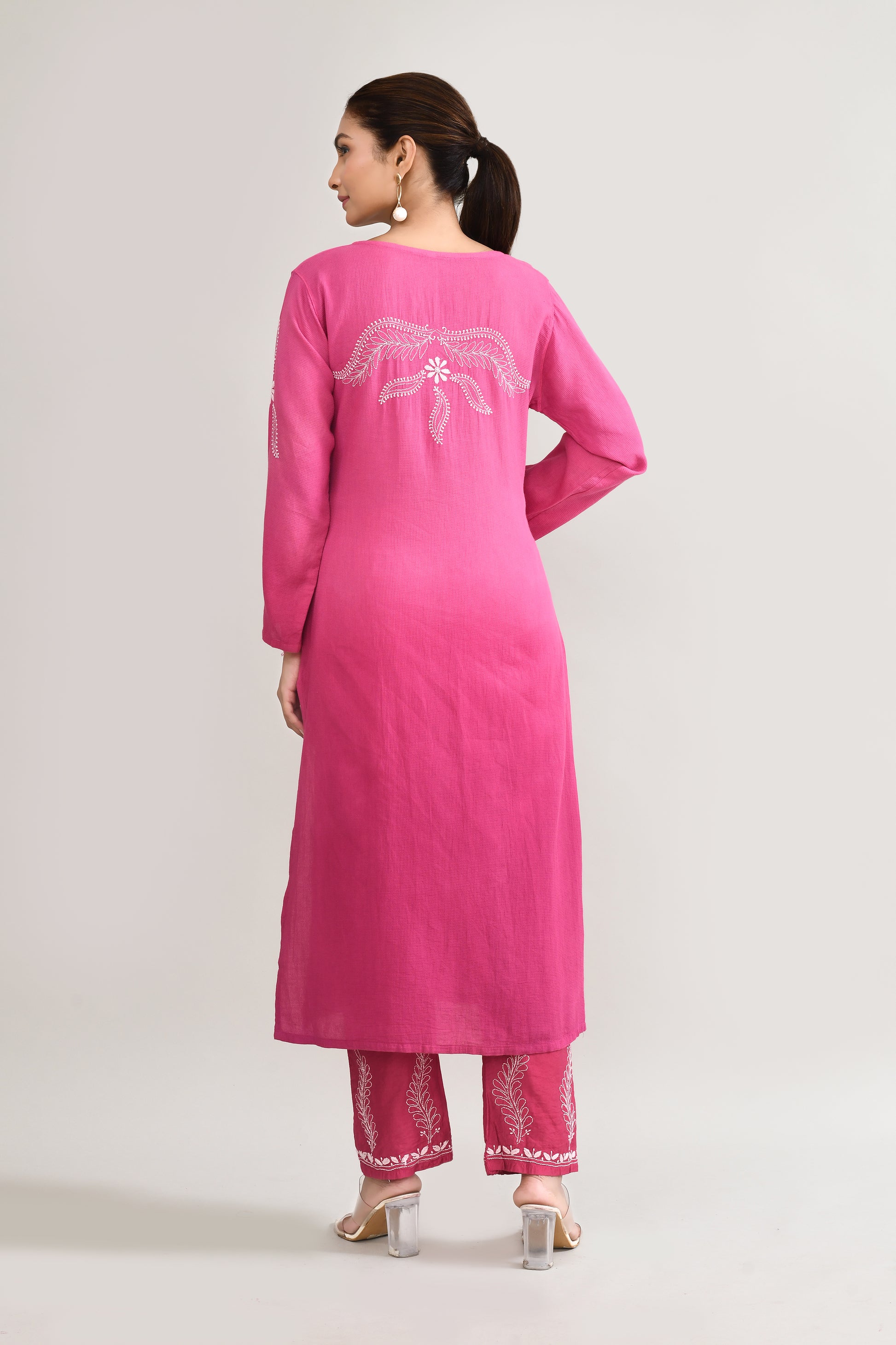 Cotton Chikankari Pink Kurta set