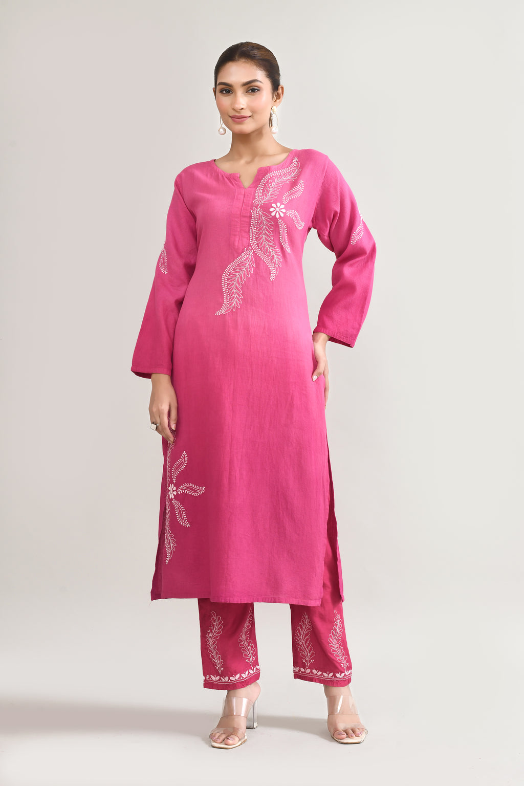 Cotton Chikankari Pink Kurta set