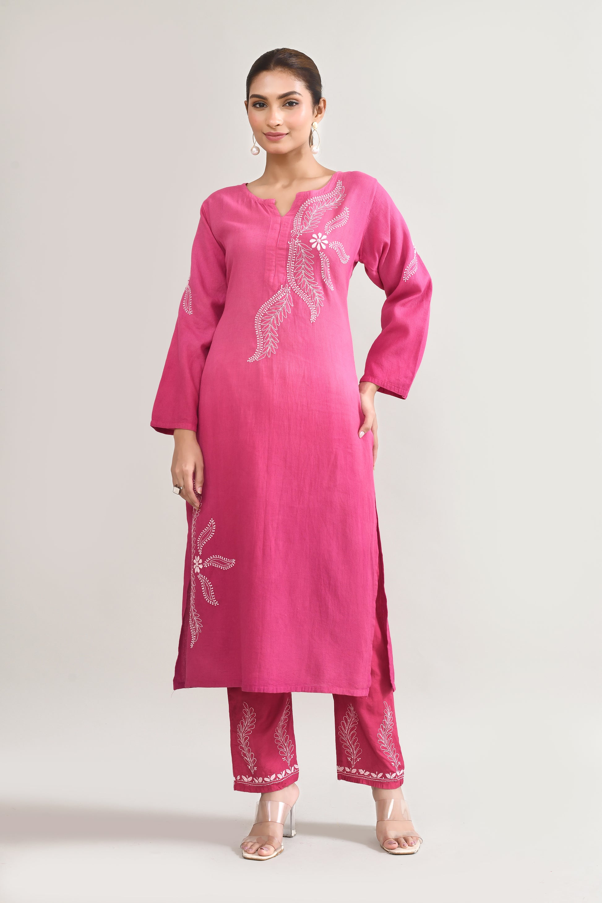 Cotton Chikankari Pink Kurta set