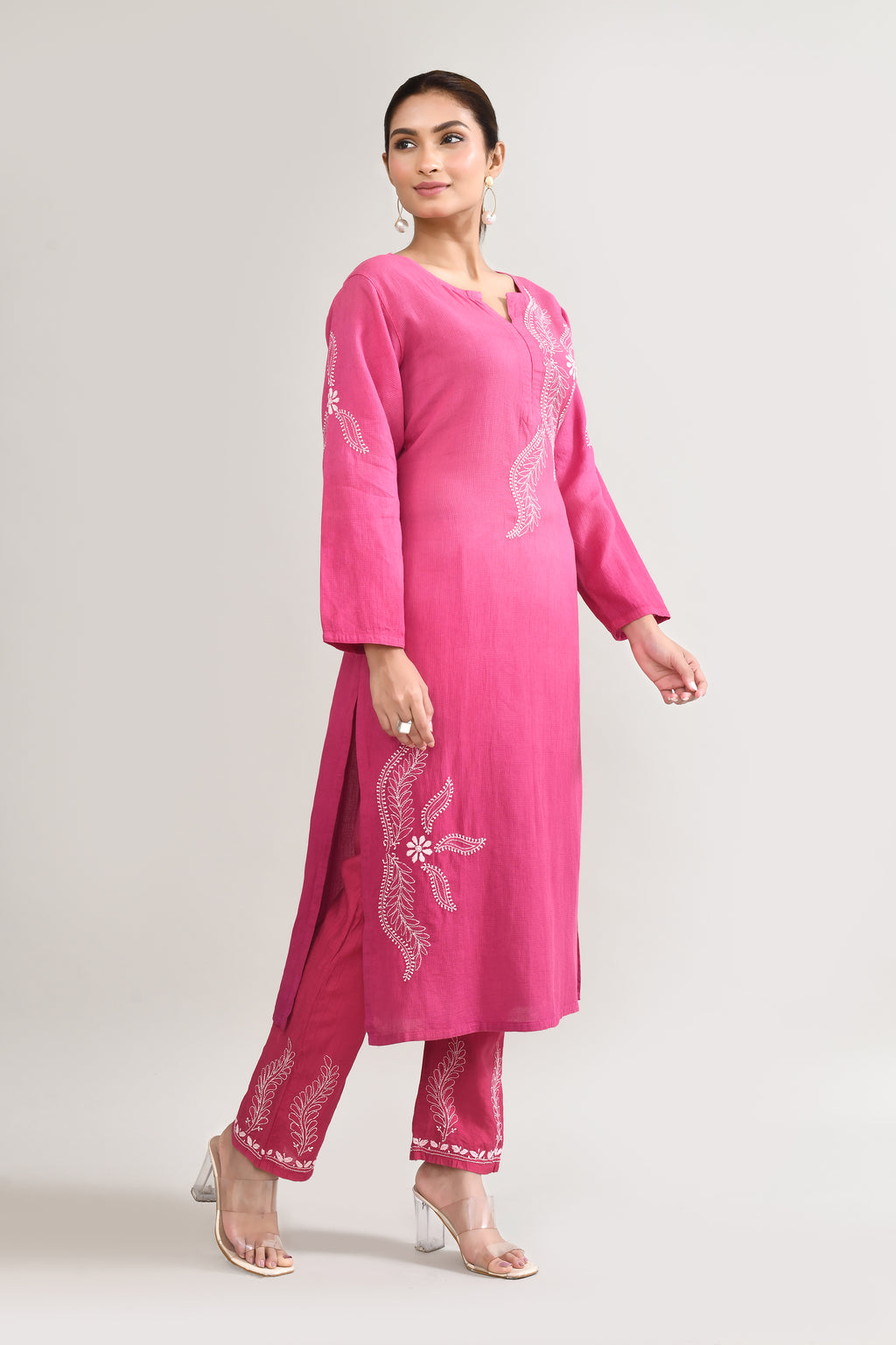 Cotton Chikankari Pink Kurta set