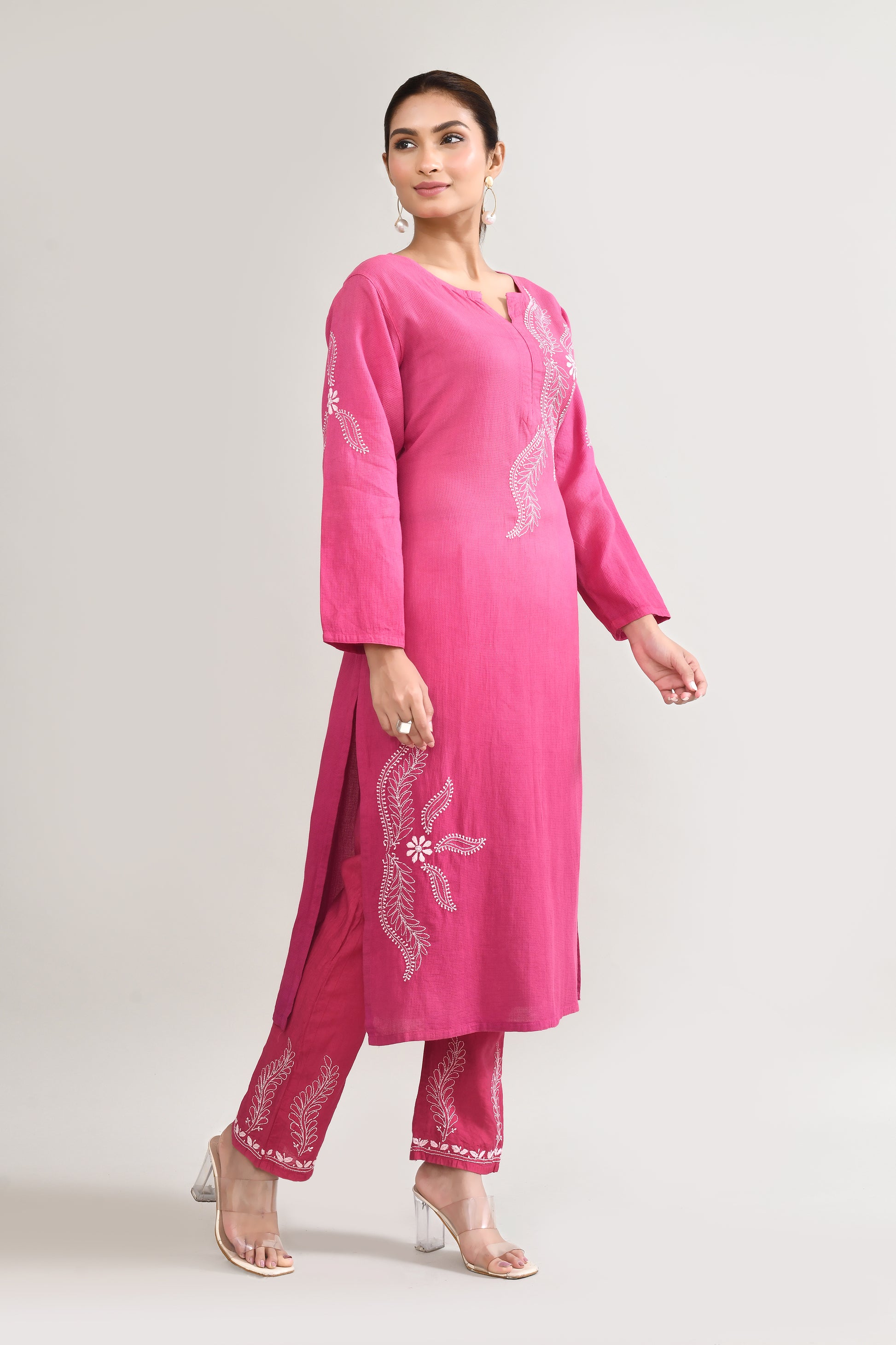 Cotton Chikankari Pink Kurta set