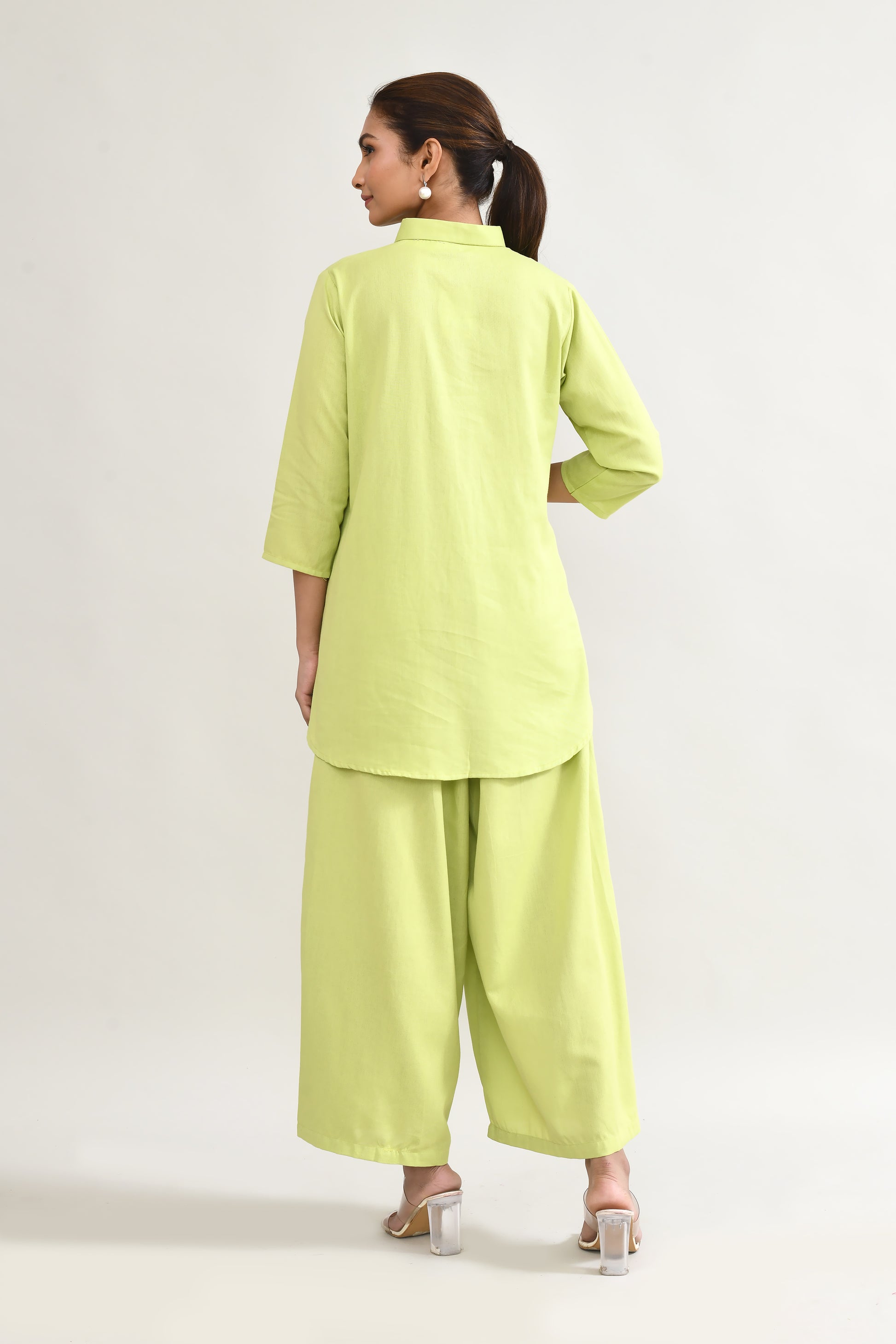 Green Linen Cord Set with Embroidery