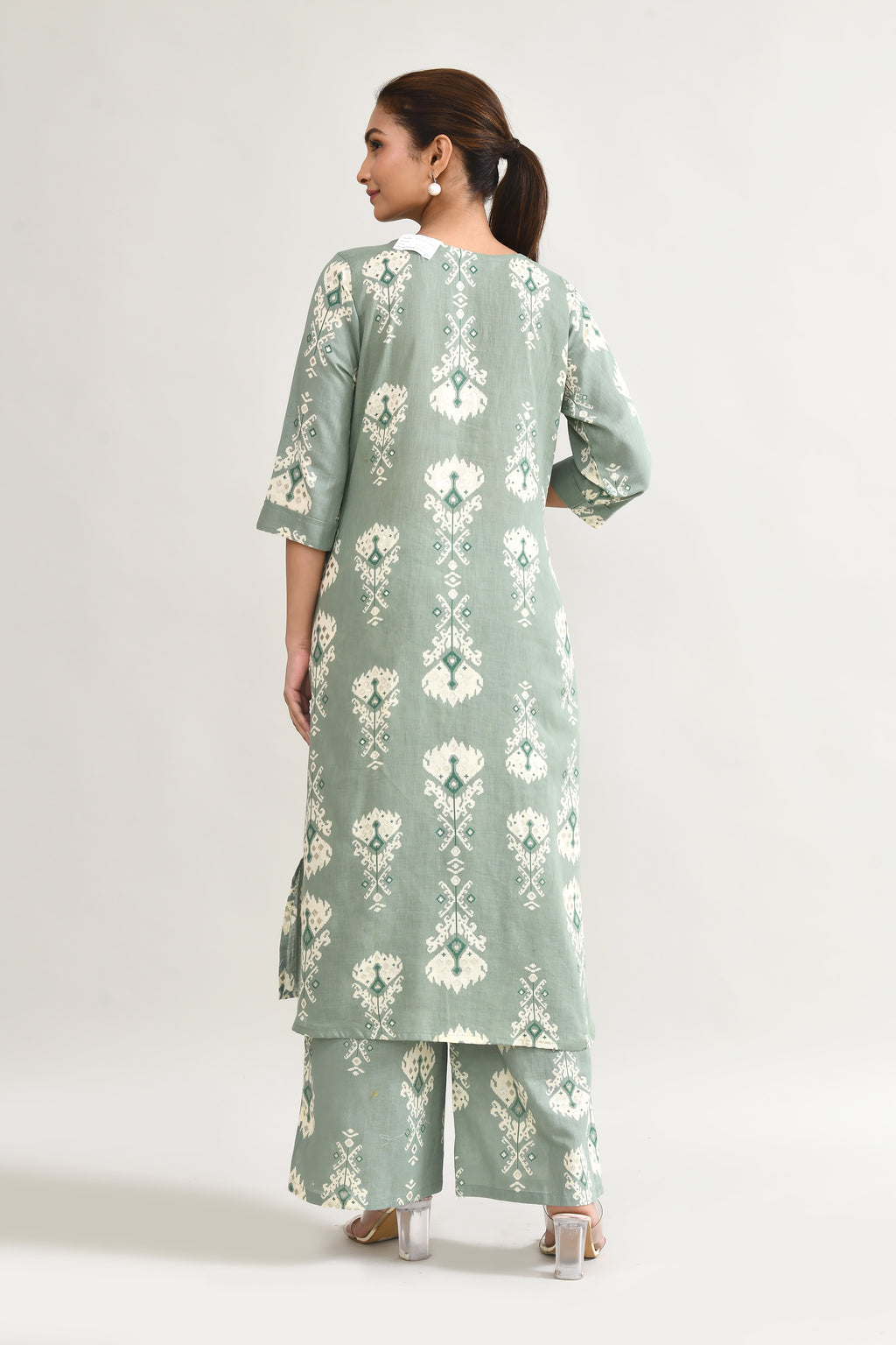 Green Linen Printed Cord Set