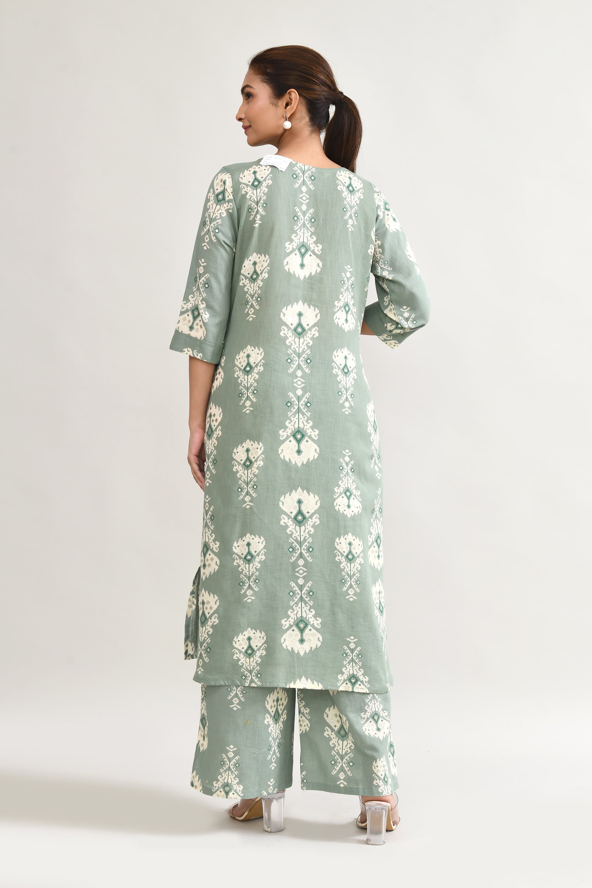 Green Linen Printed Cord Set