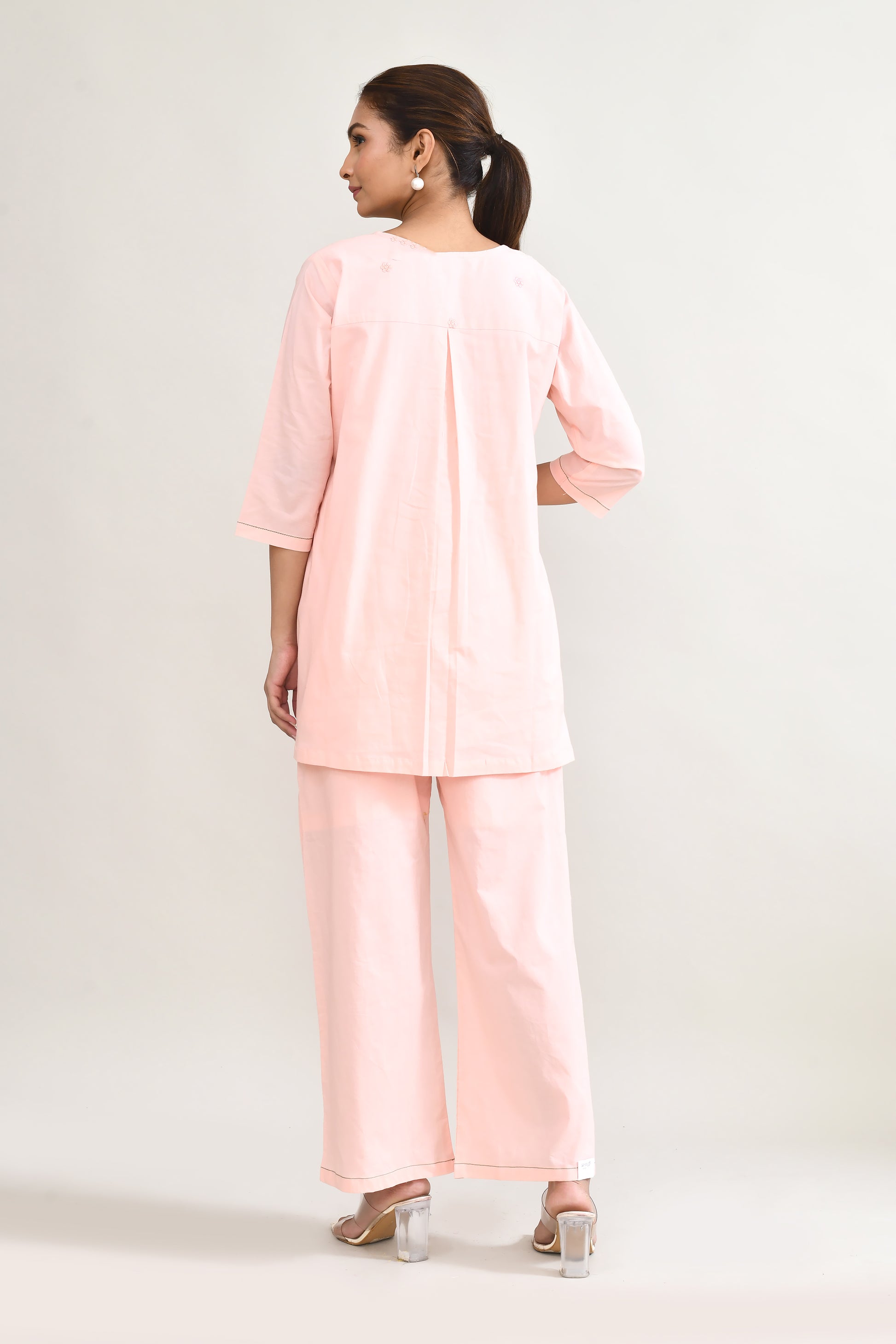 Pink Cotton Cord Set with Embroidery