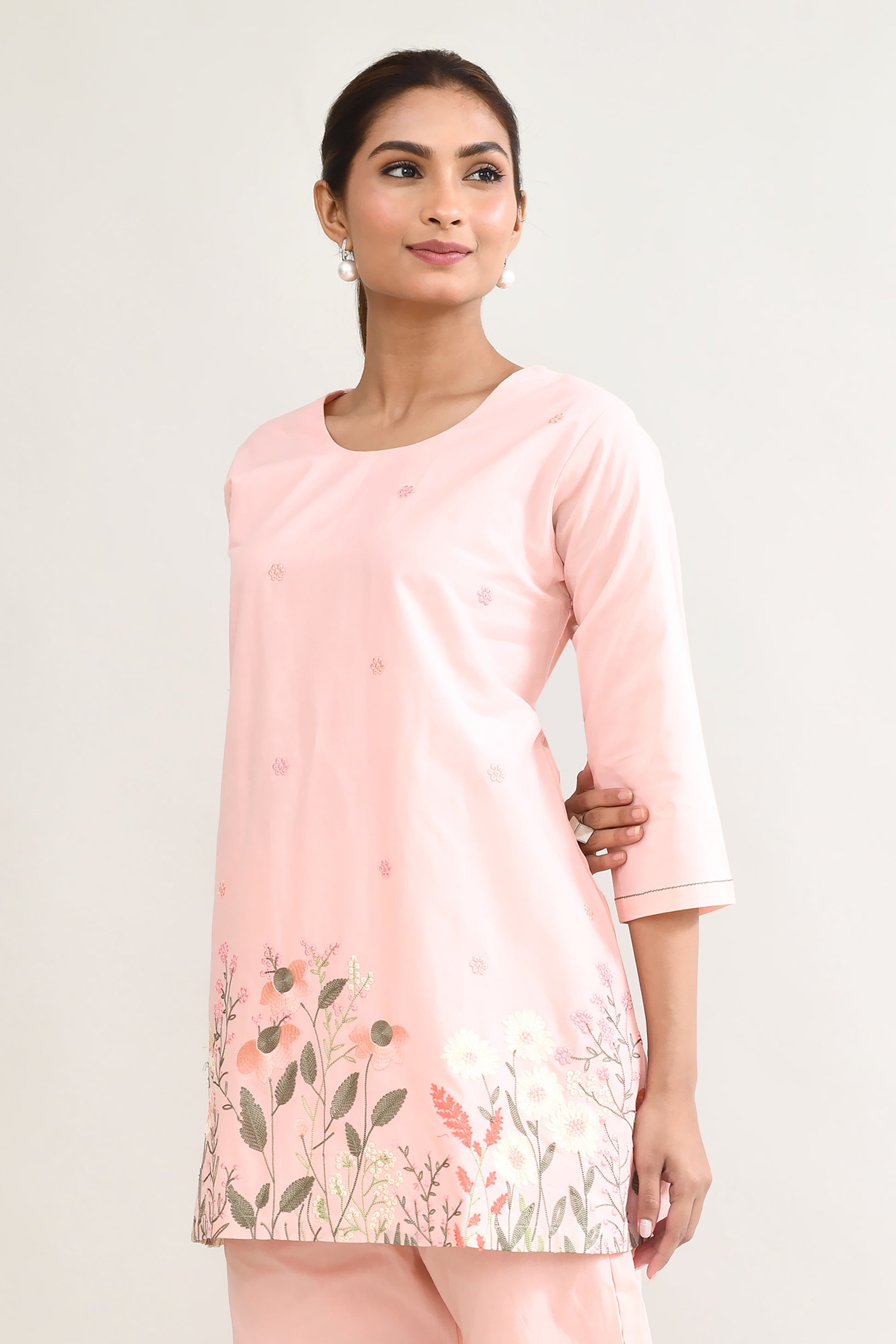 Pink Cotton Cord Set with Embroidery