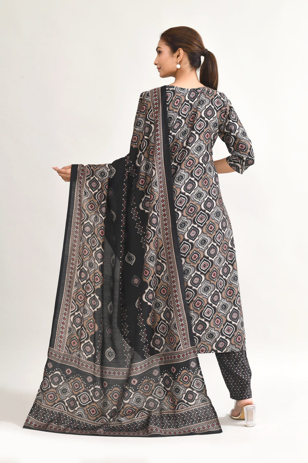 Black Printed Maslin Kurta Set