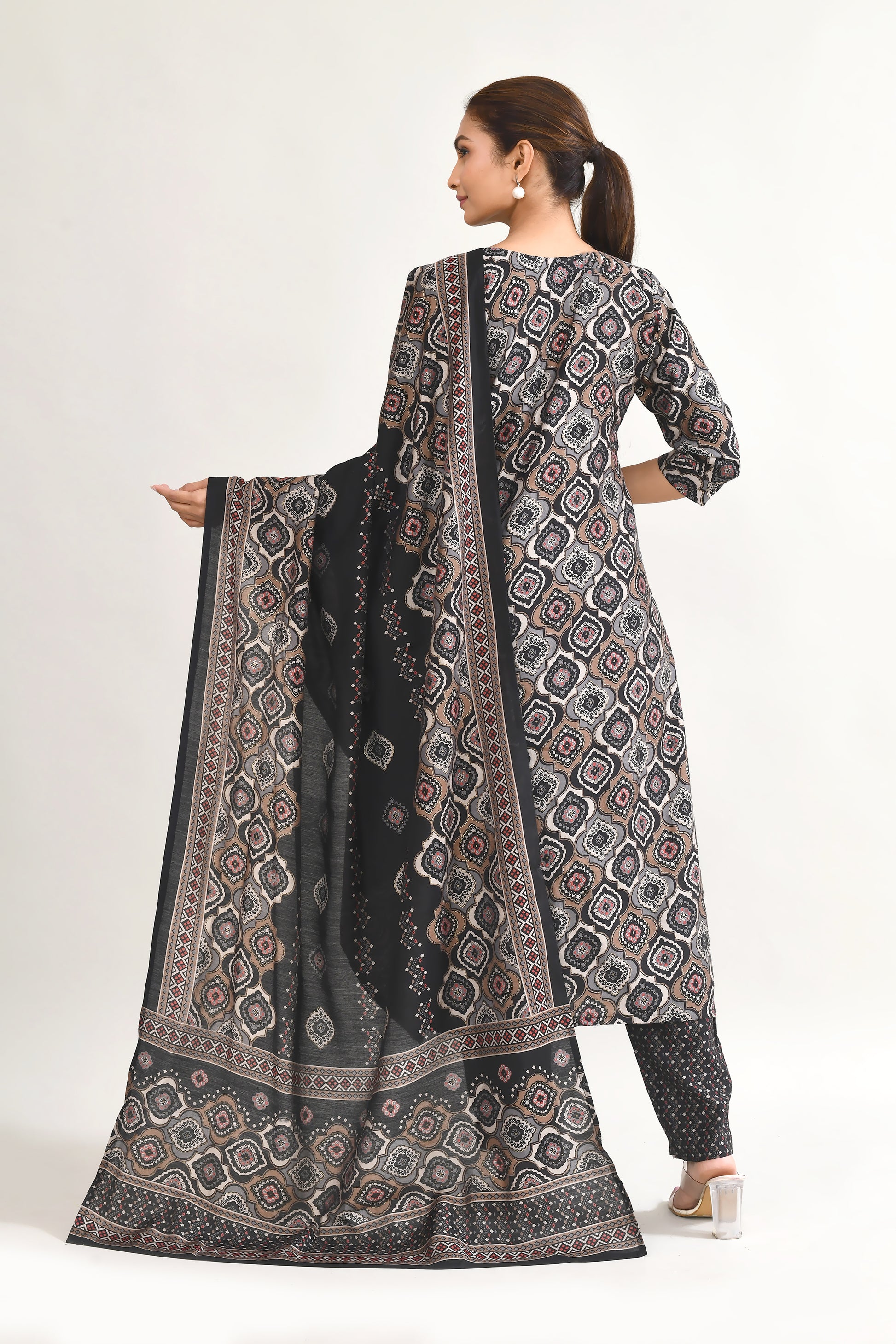 Black Printed Maslin Kurta Set