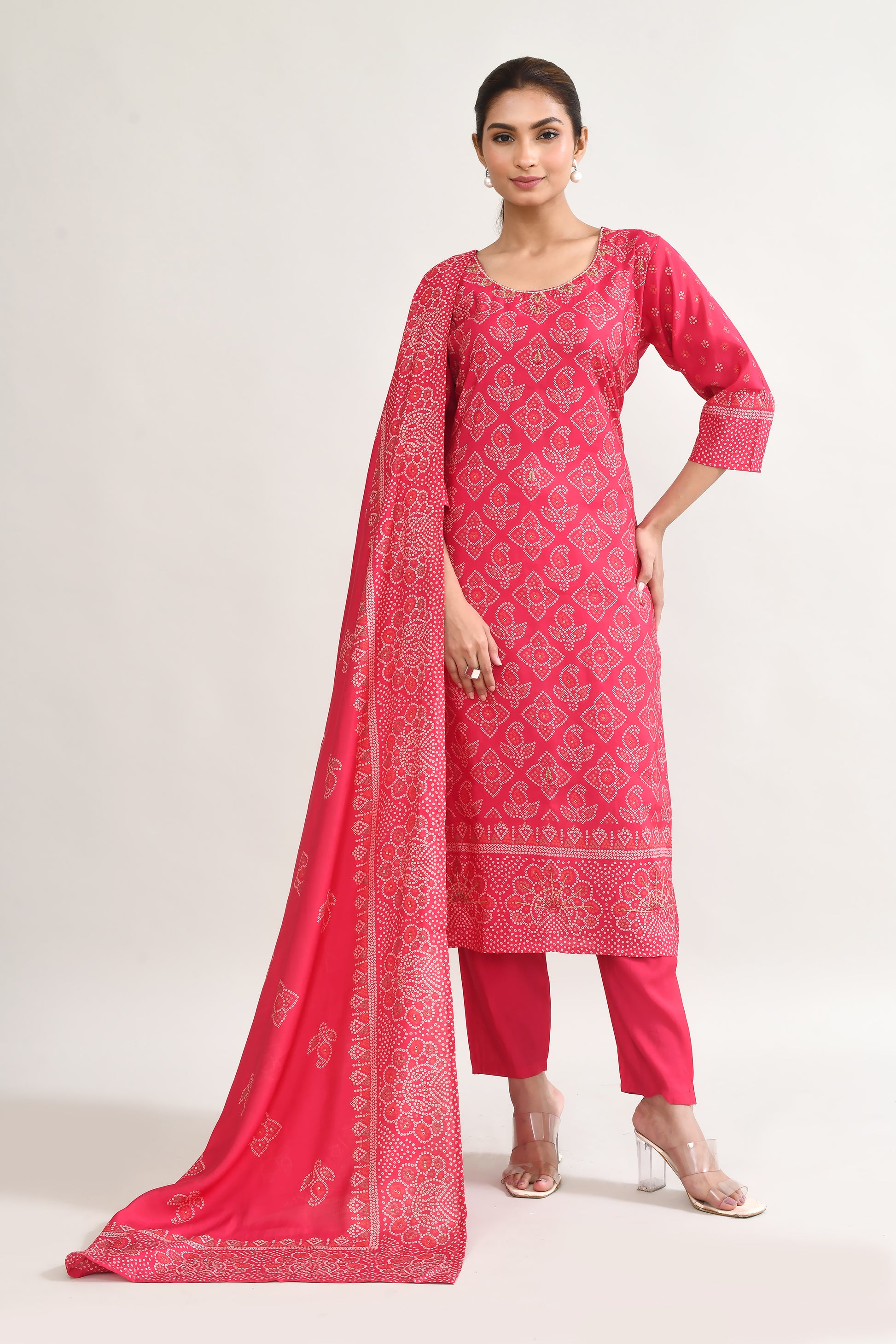 Pink Maslin Kurta Set with Embroidery