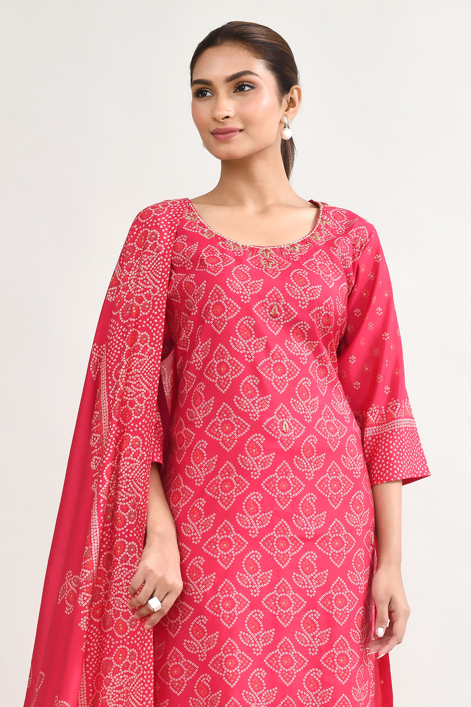 Pink Maslin Kurta Set with Embroidery