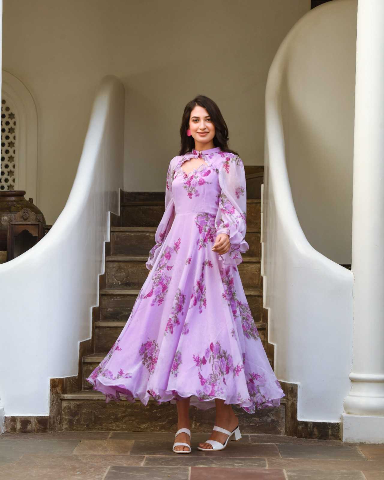Purple Chiffon Printed Dress