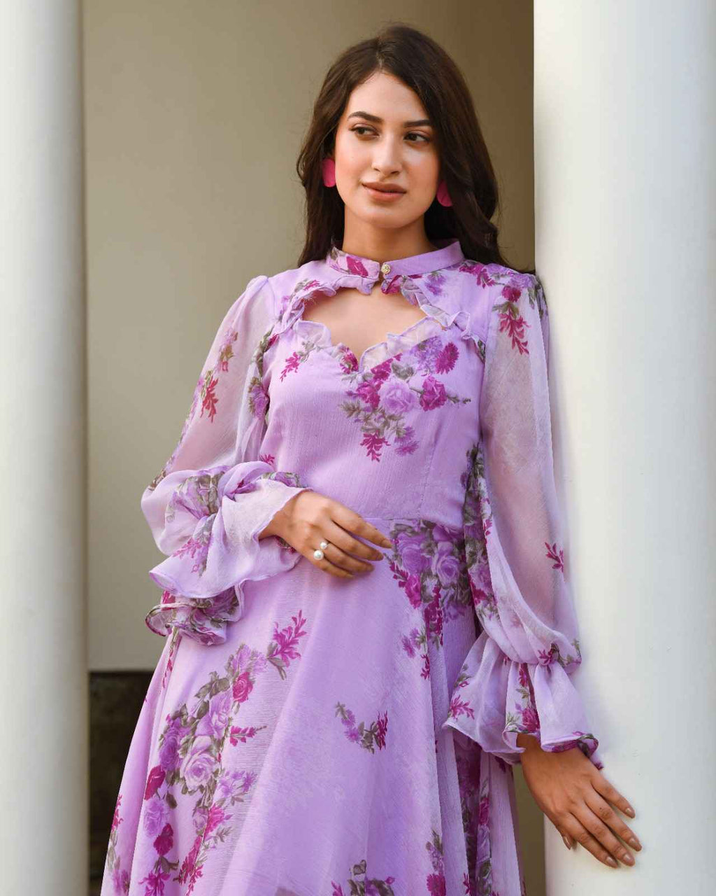 Purple Chiffon Printed Dress