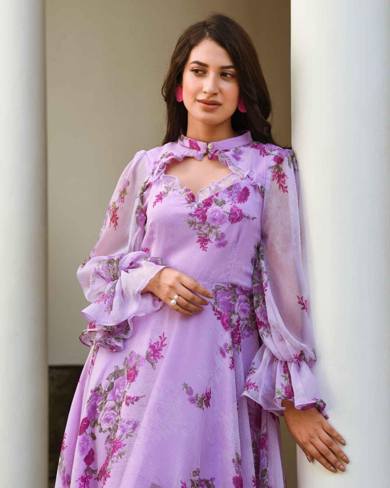 Purple Chiffon Printed Dress