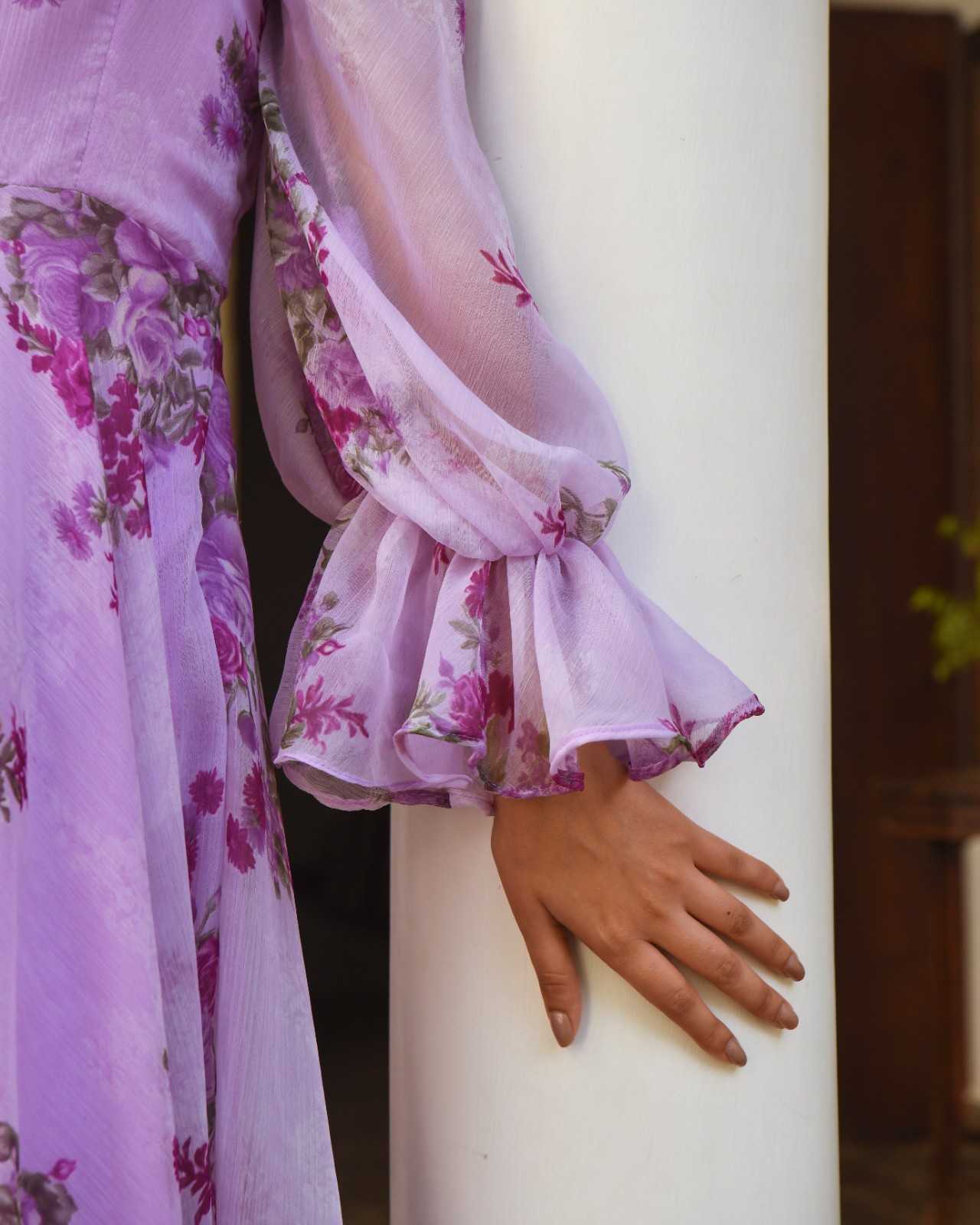 Purple Chiffon Printed Dress