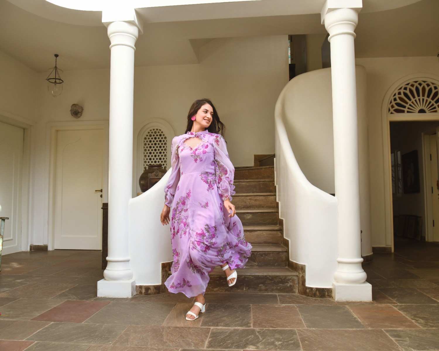 Purple Chiffon Printed Dress