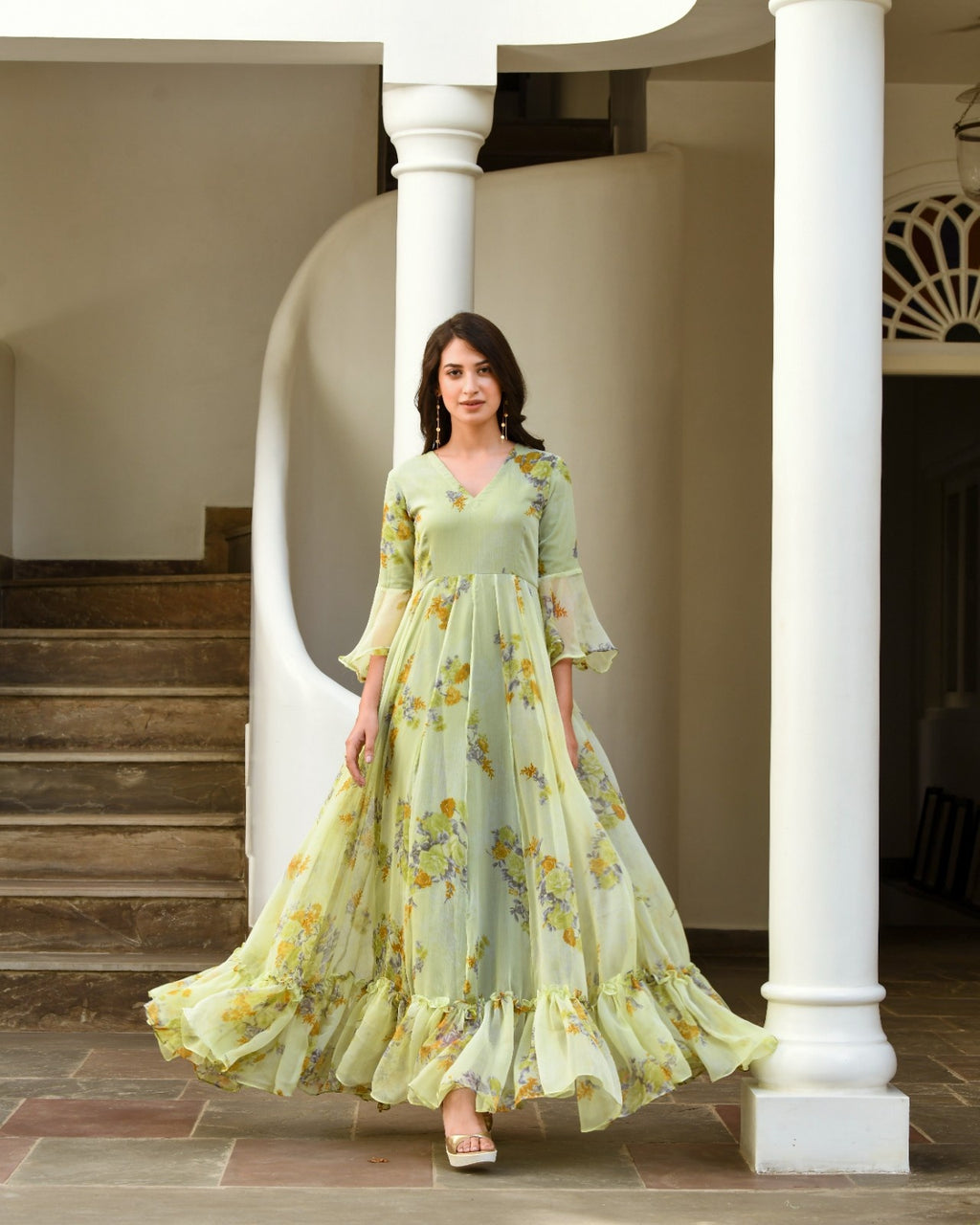 Green Chiffon Printed Dress
