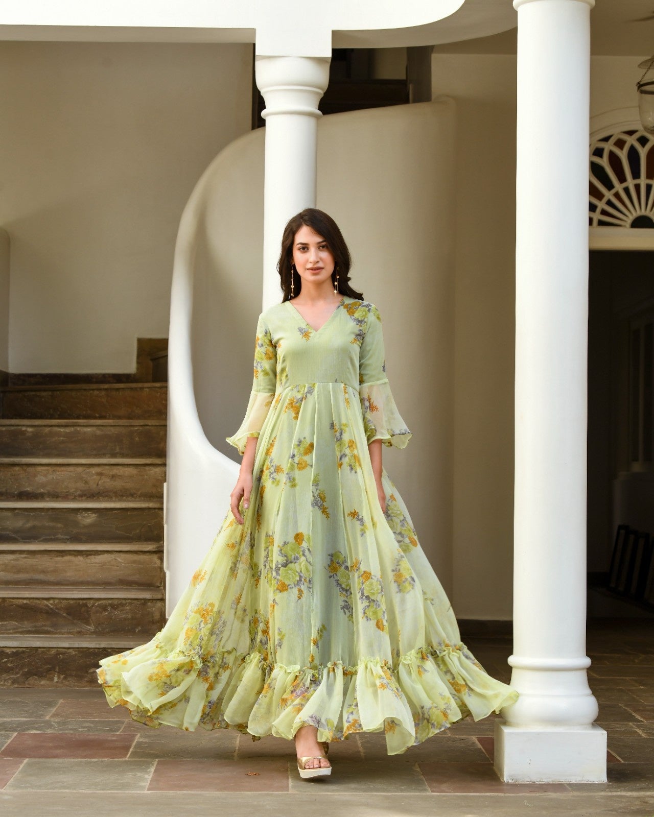 Green Chiffon Printed Dress