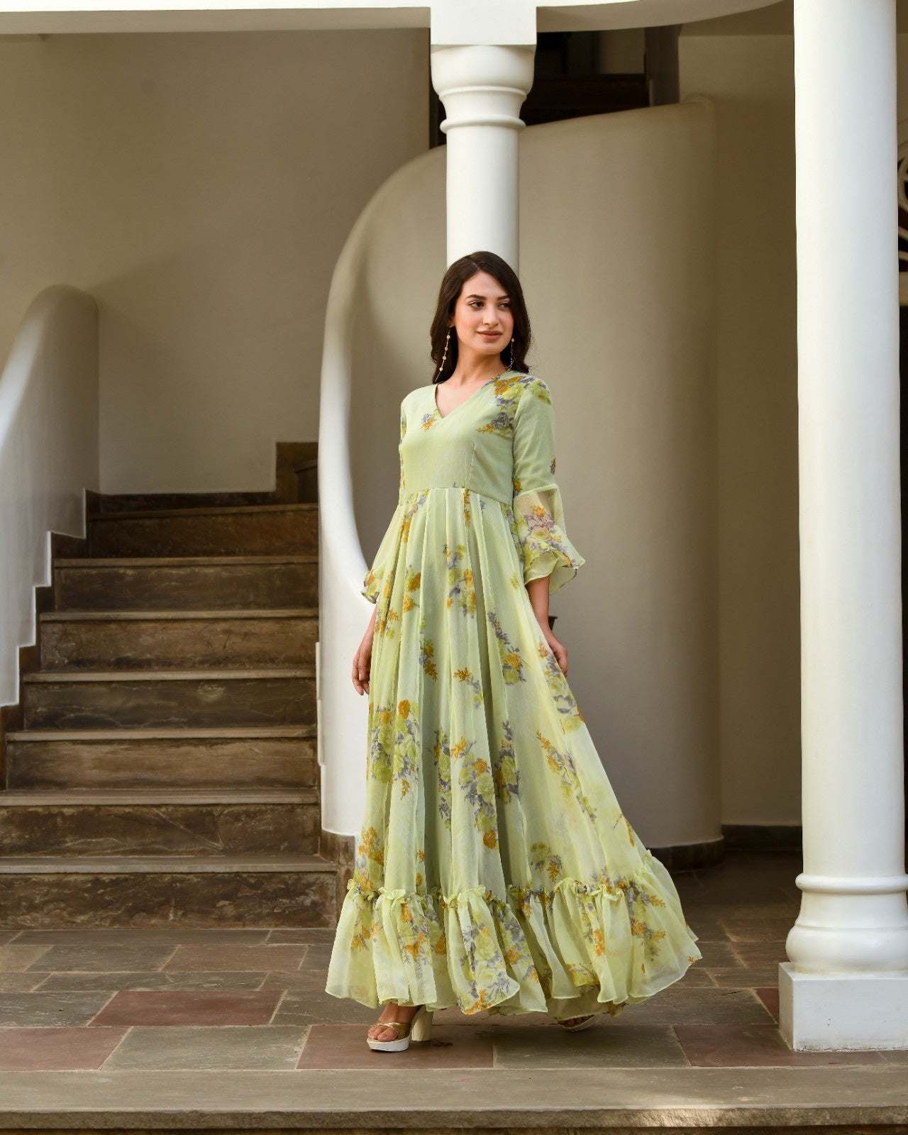 Green Chiffon Printed Dress