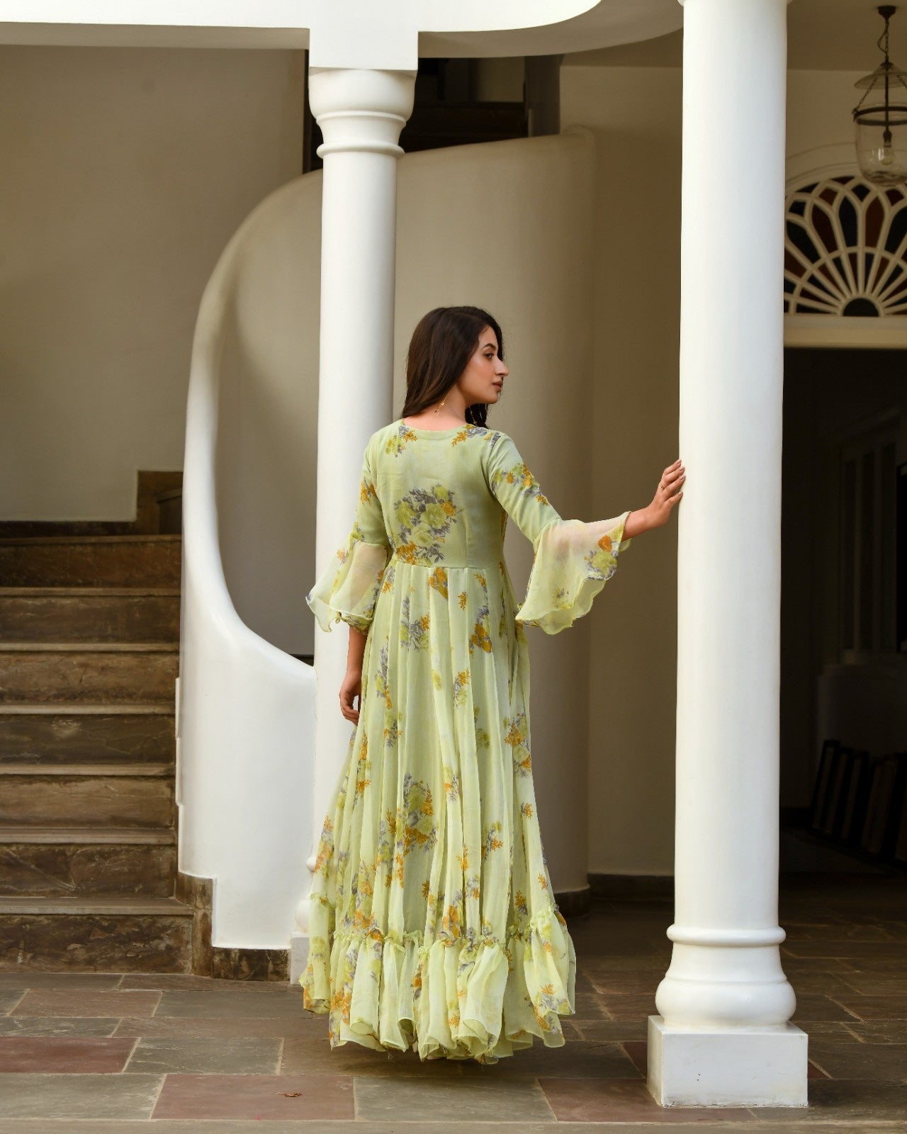 Green Chiffon Printed Dress