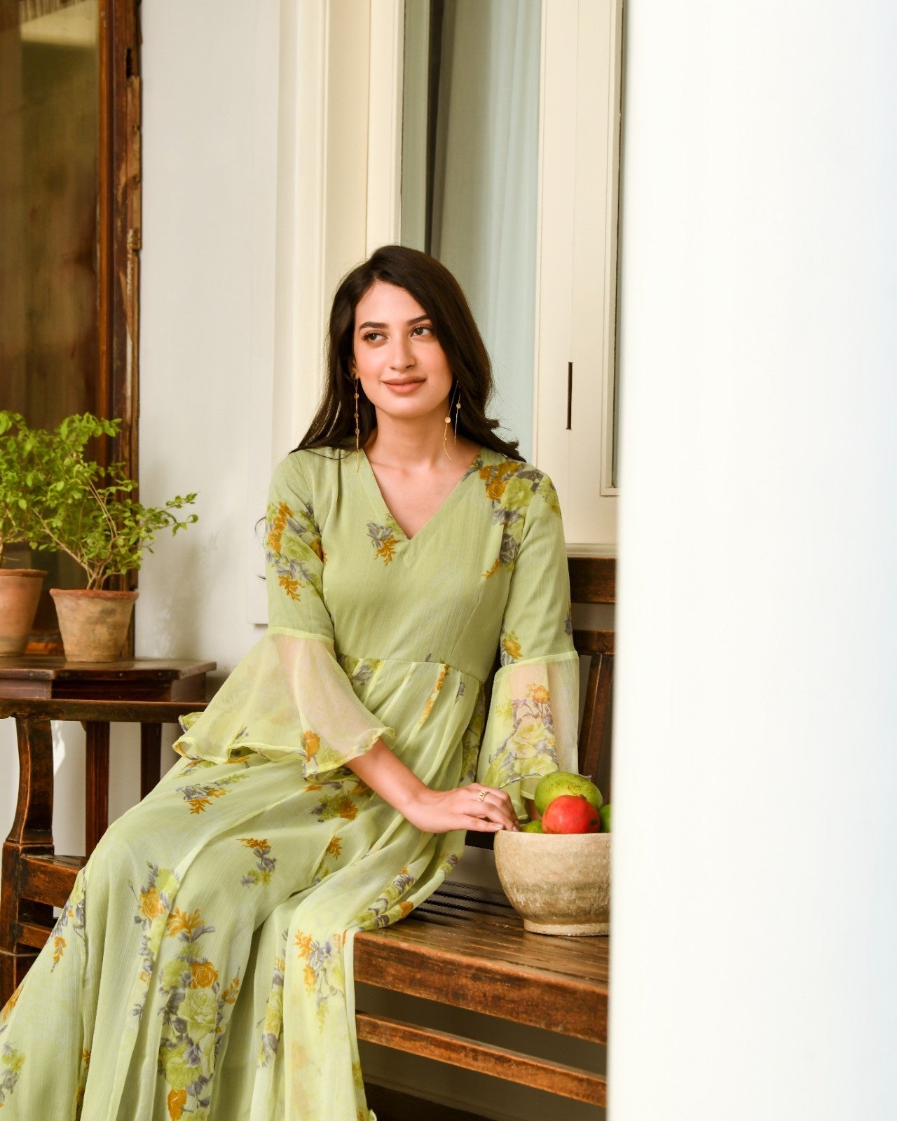 Green Chiffon Printed Dress