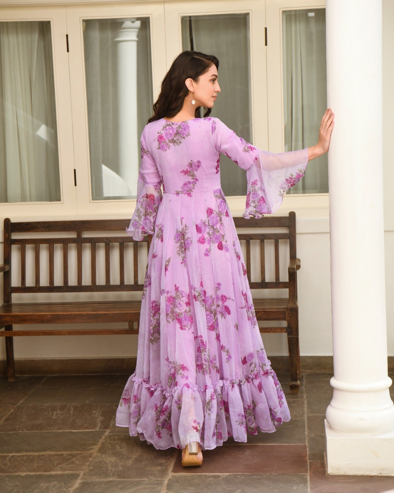 Purple Chiffon Printed Dress
