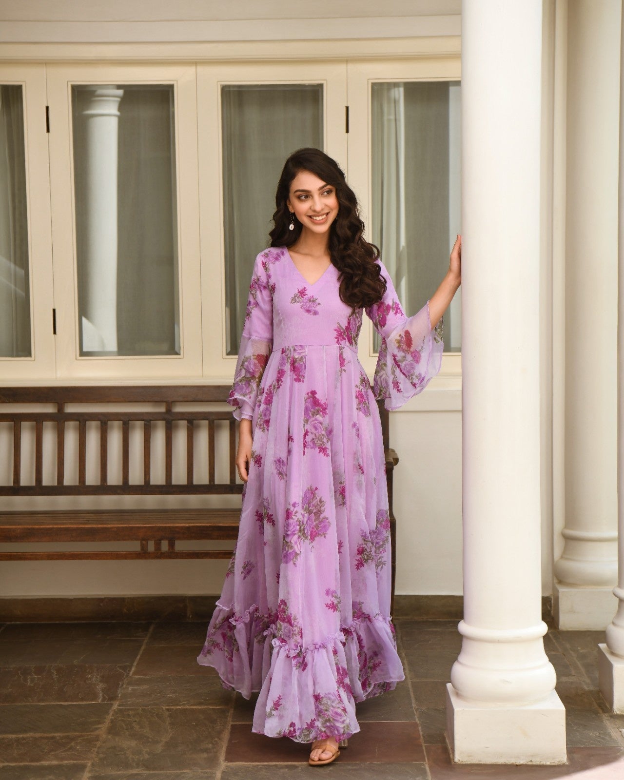 Purple Chiffon Printed Dress