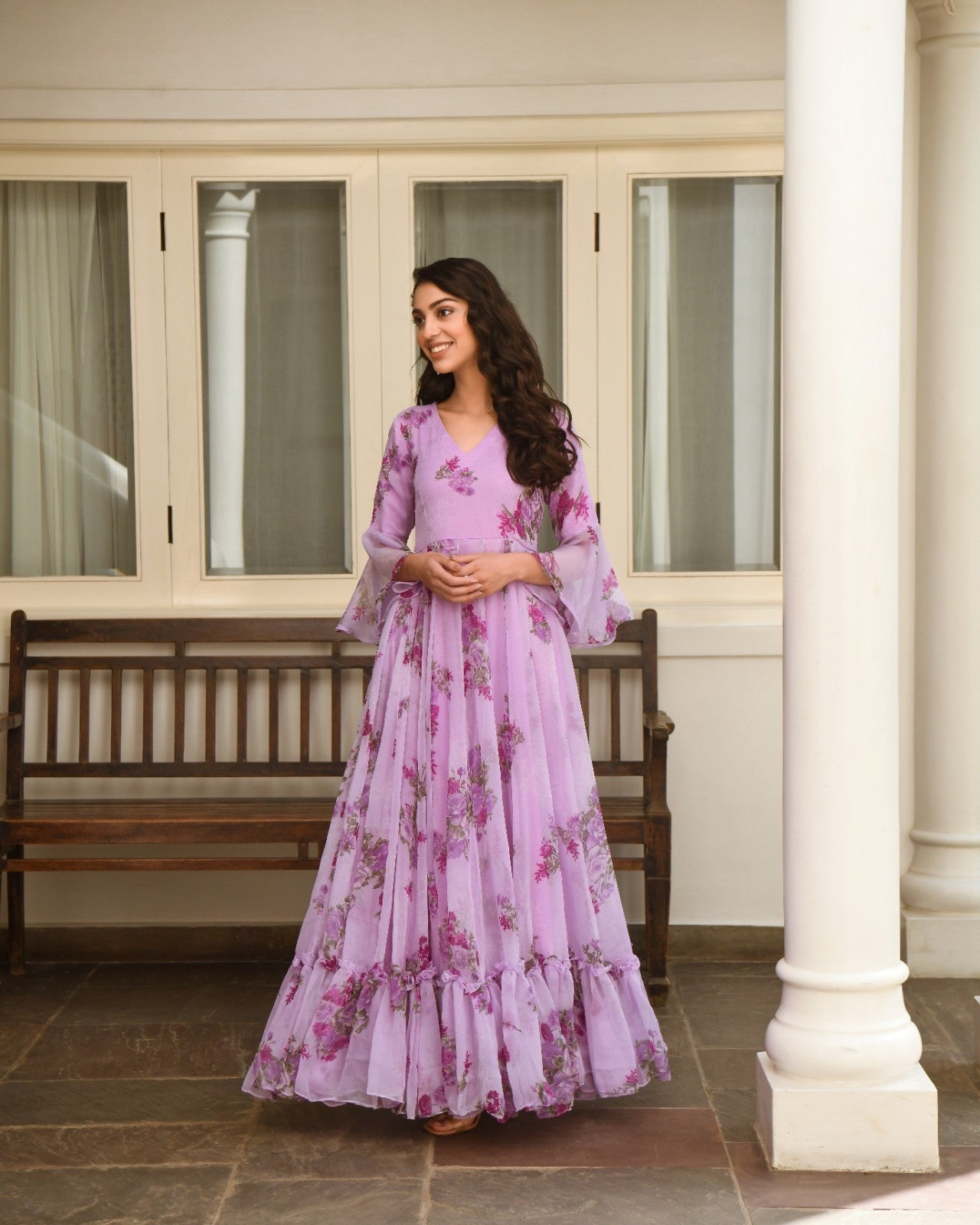 Purple Chiffon Printed Dress