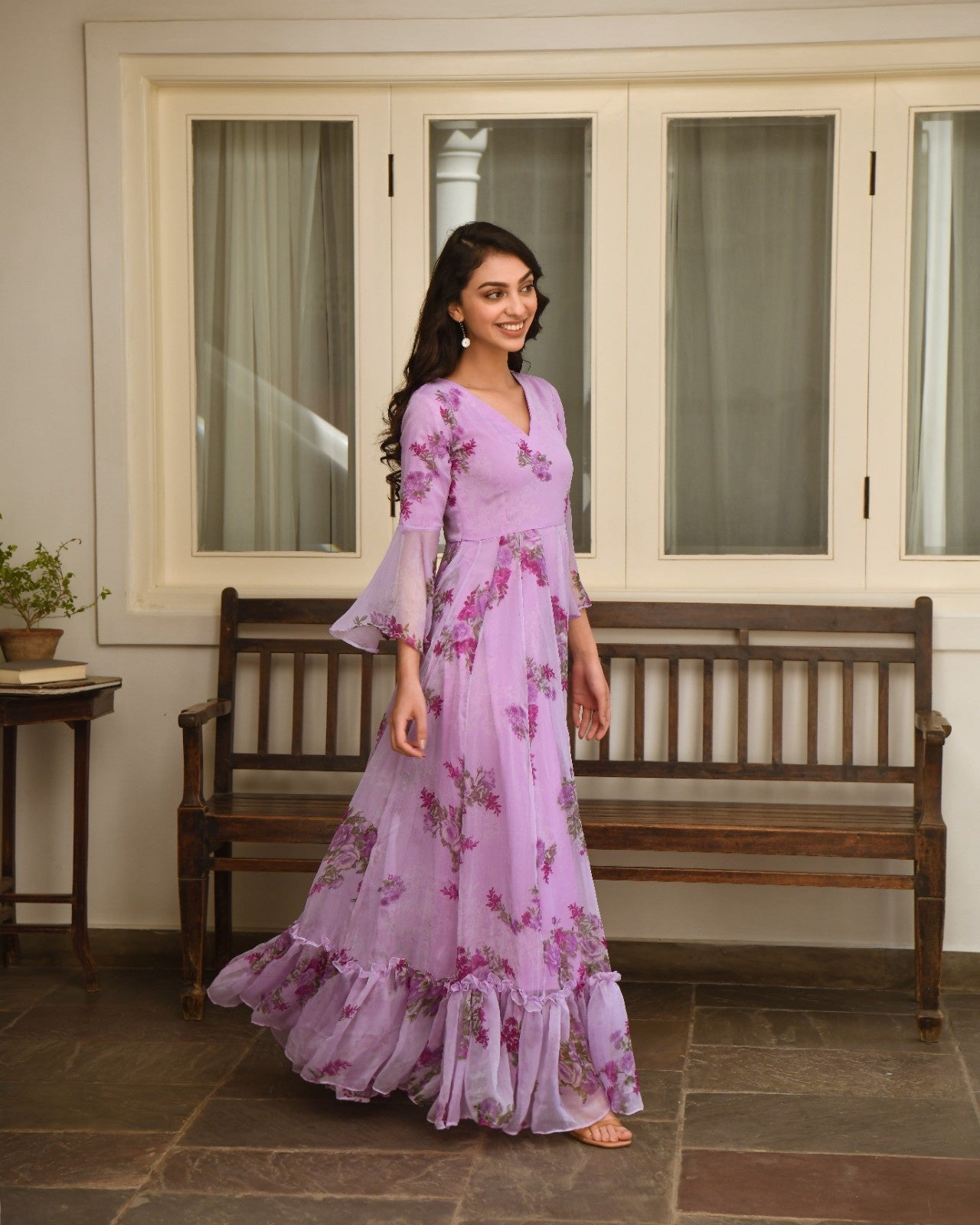 Purple Chiffon Printed Dress