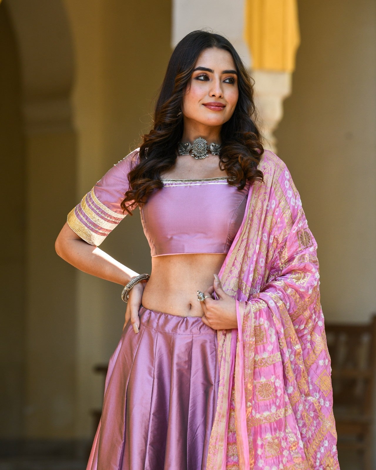 Purple Banarasi Silk Lehenga
