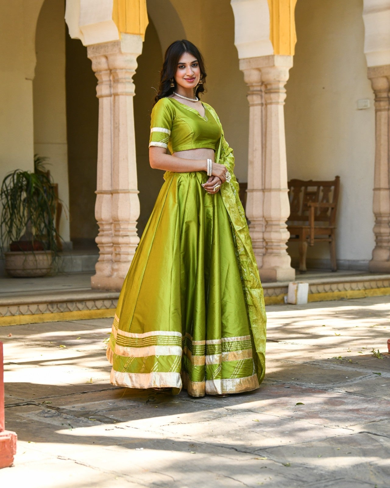 Green Banarasi Silk Lehenga