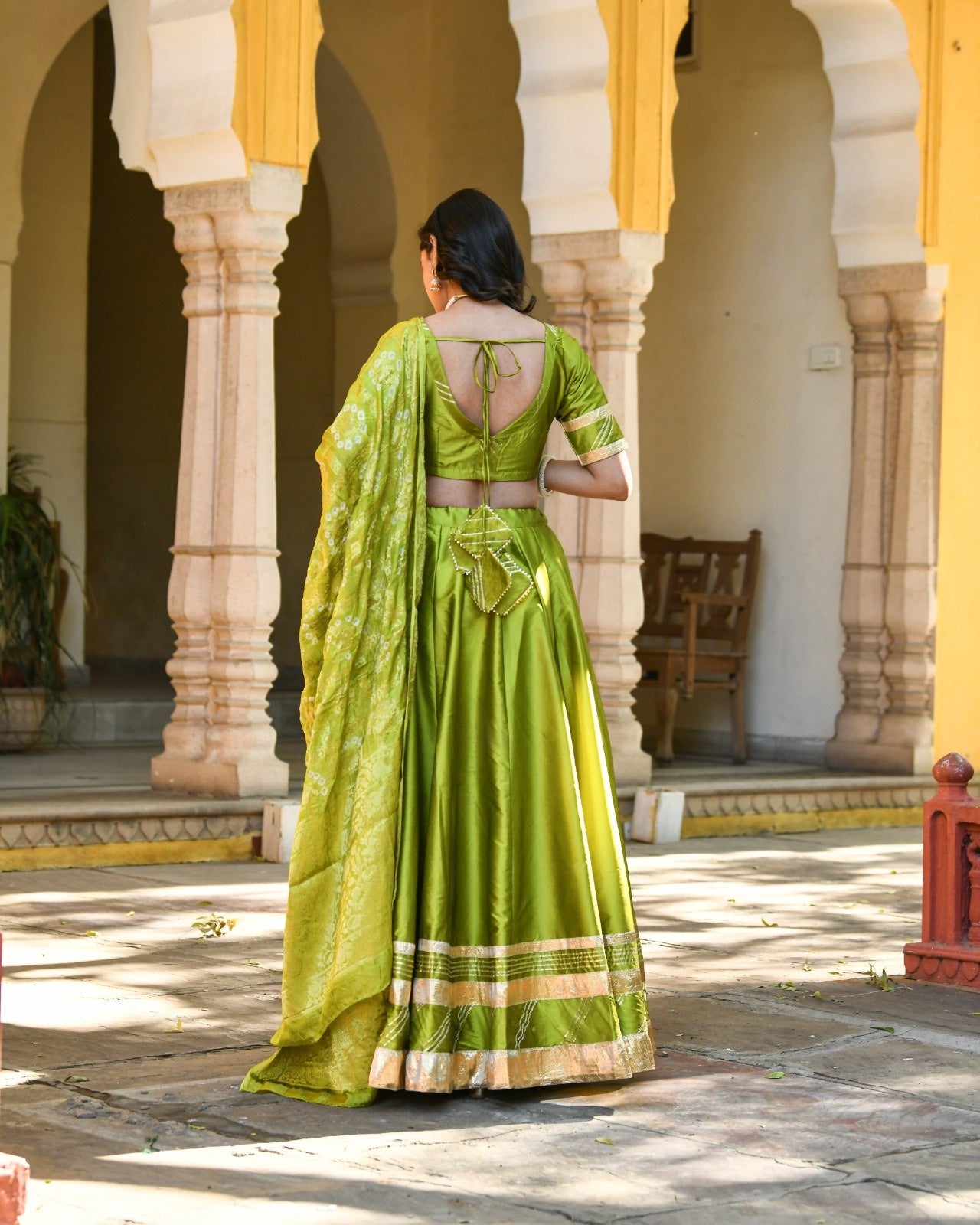 Green Banarasi Silk Lehenga