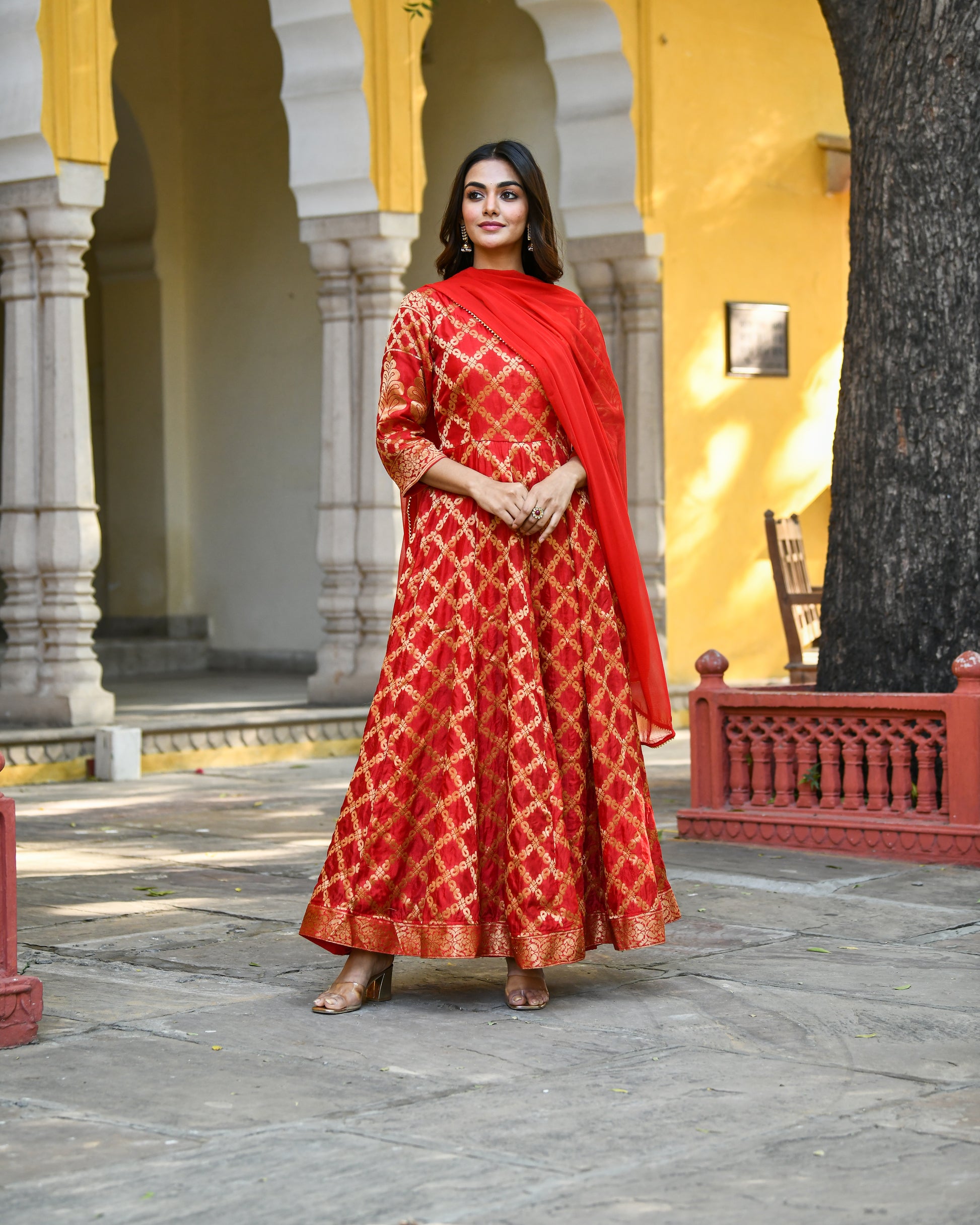 Maroon Brocade Banarasi Silk Kurta Set