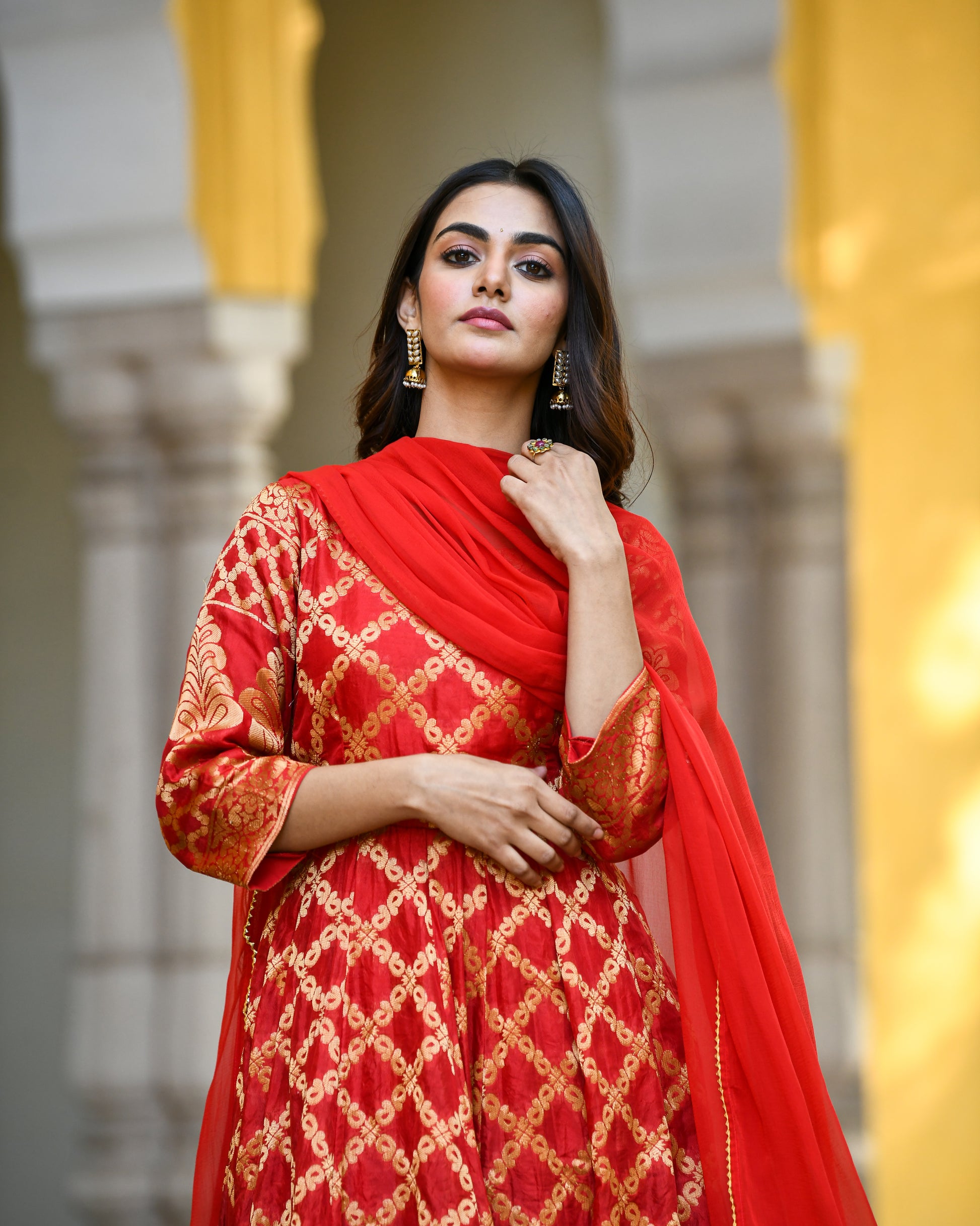 Maroon Brocade Banarasi Silk Kurta Set