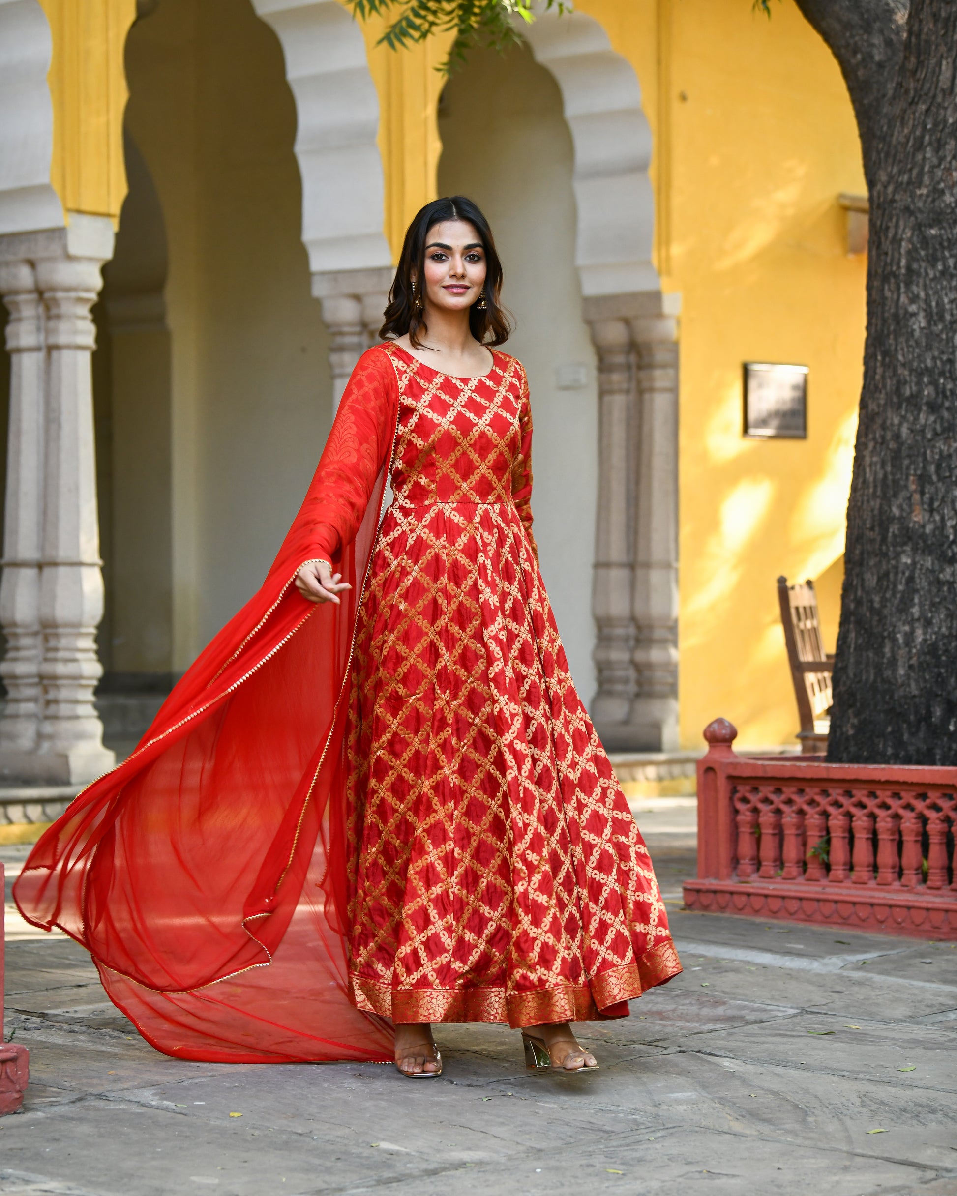 Maroon Brocade Banarasi Silk Kurta Set