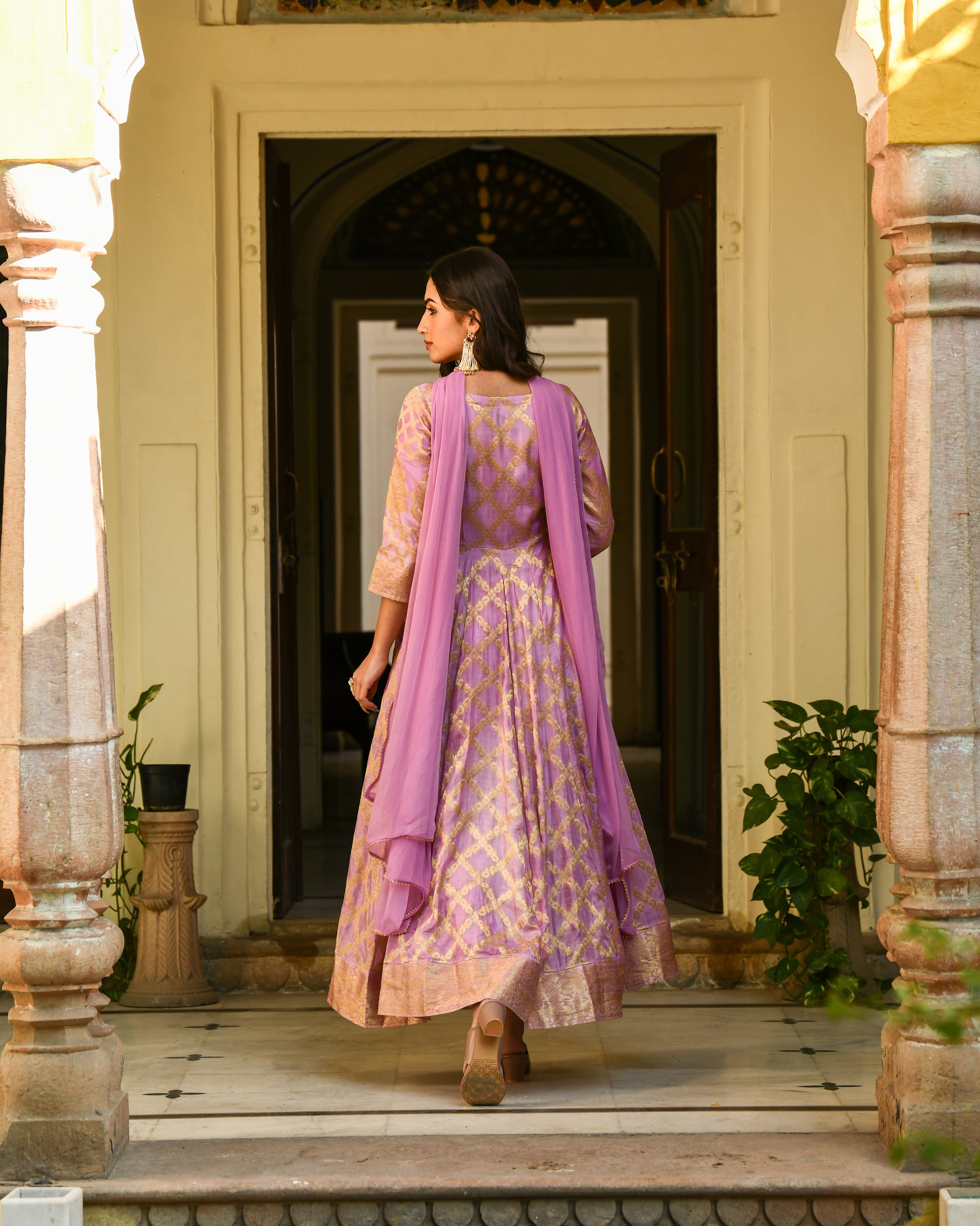 Purple Brocade Banarasi Silk Kurta Set