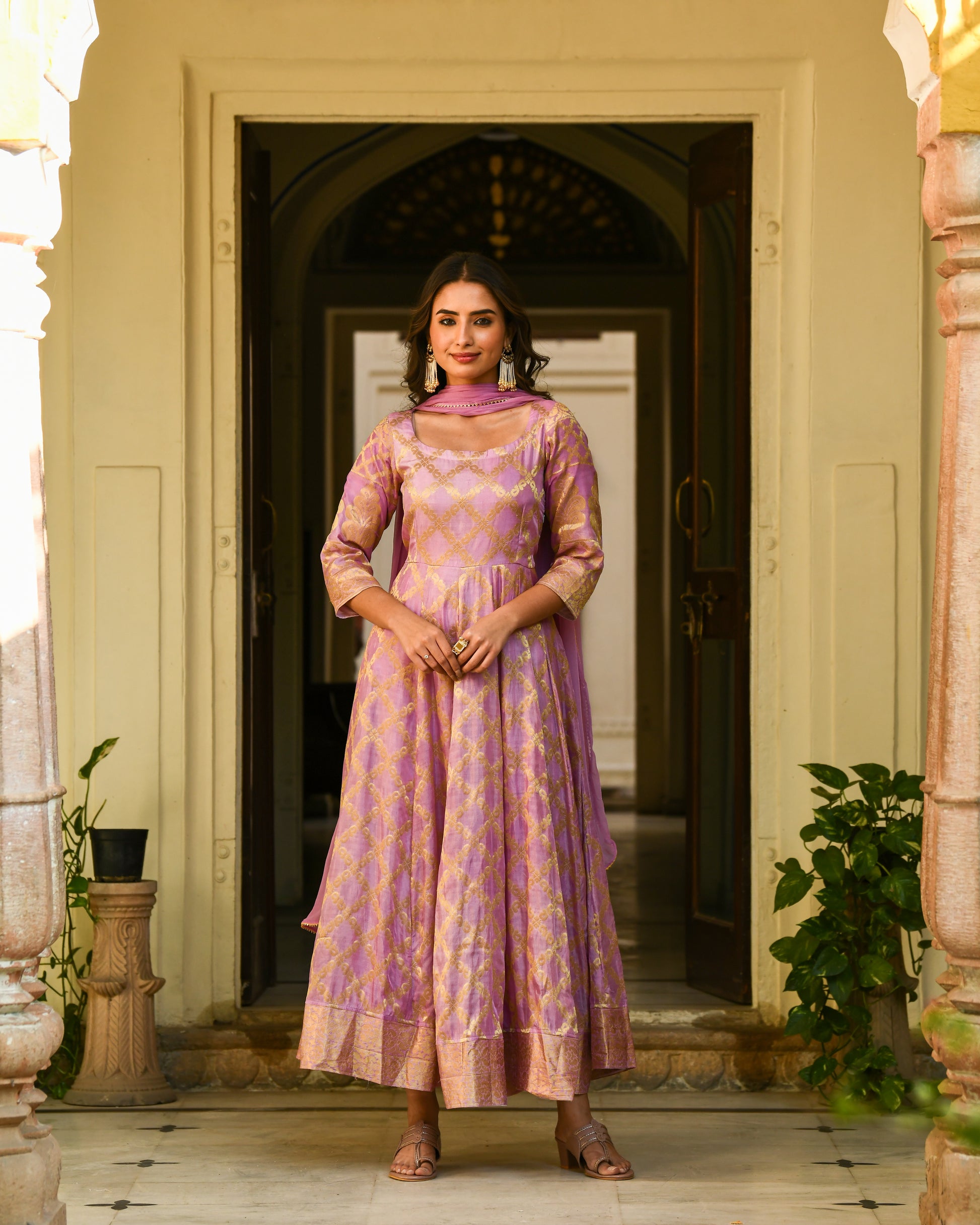 Purple Brocade Banarasi Silk Kurta Set