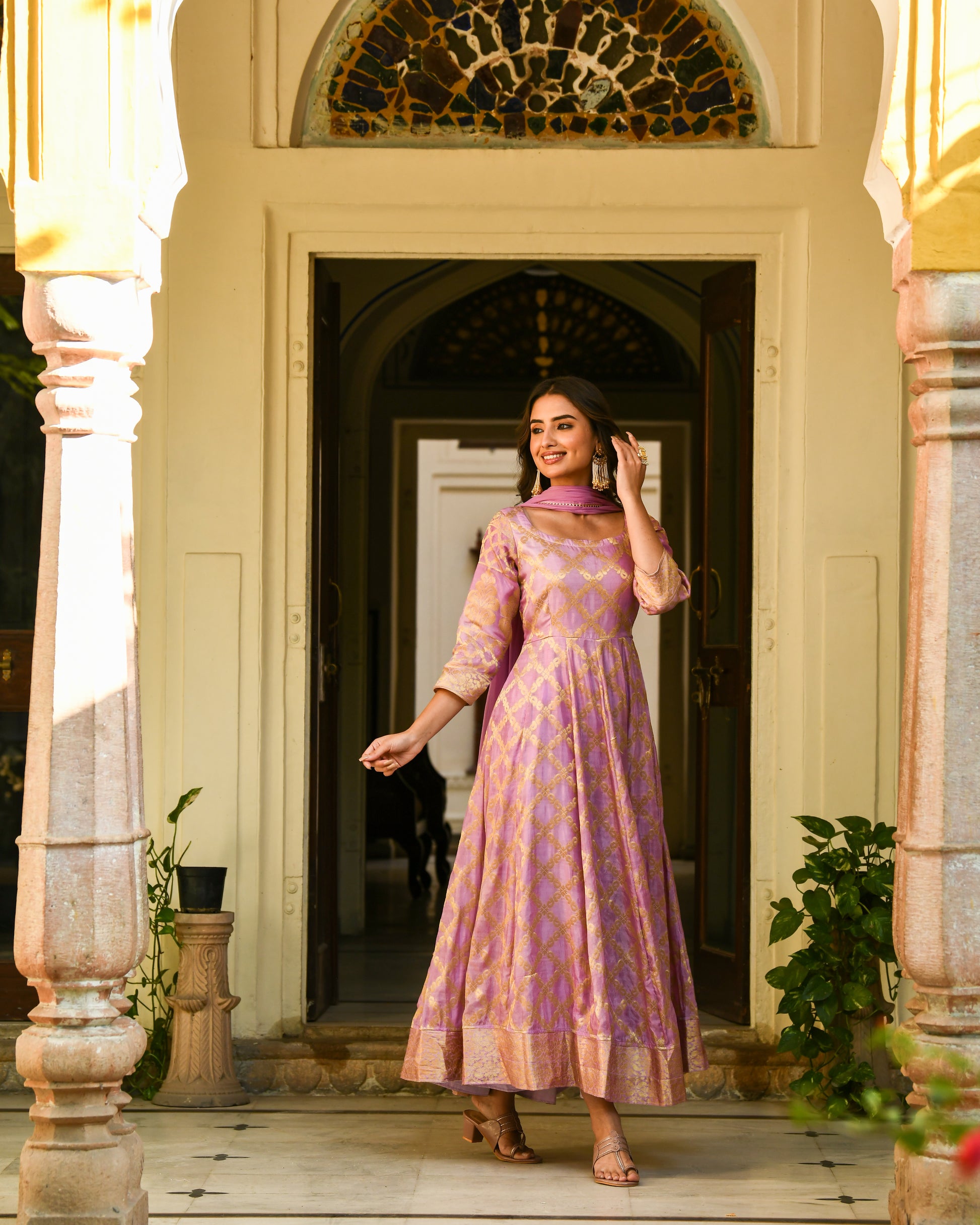 Purple Brocade Banarasi Silk Kurta Set