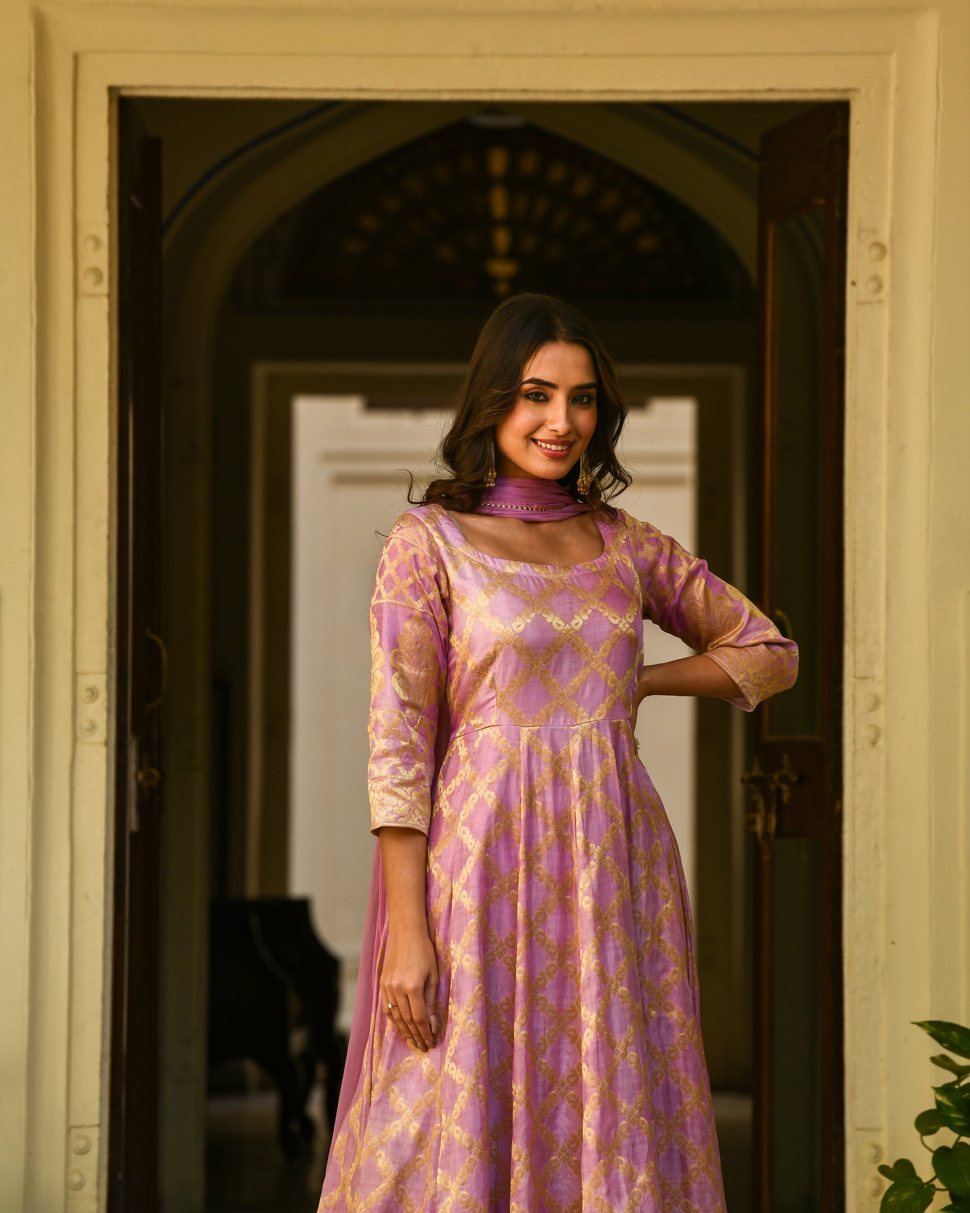 Purple Brocade Banarasi Silk Kurta Set