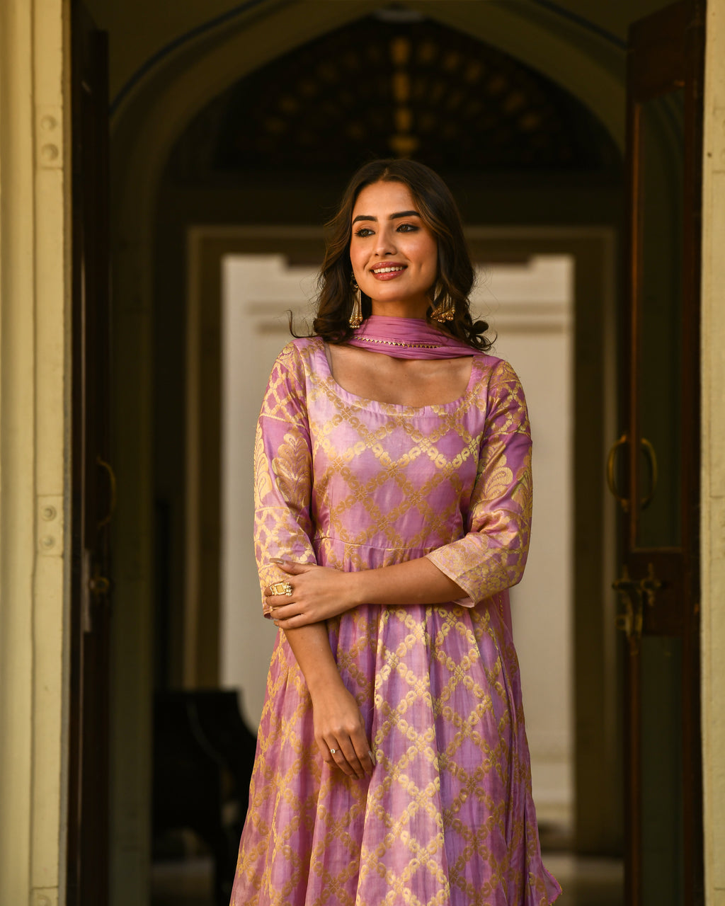 Purple Brocade Banarasi Silk Kurta Set