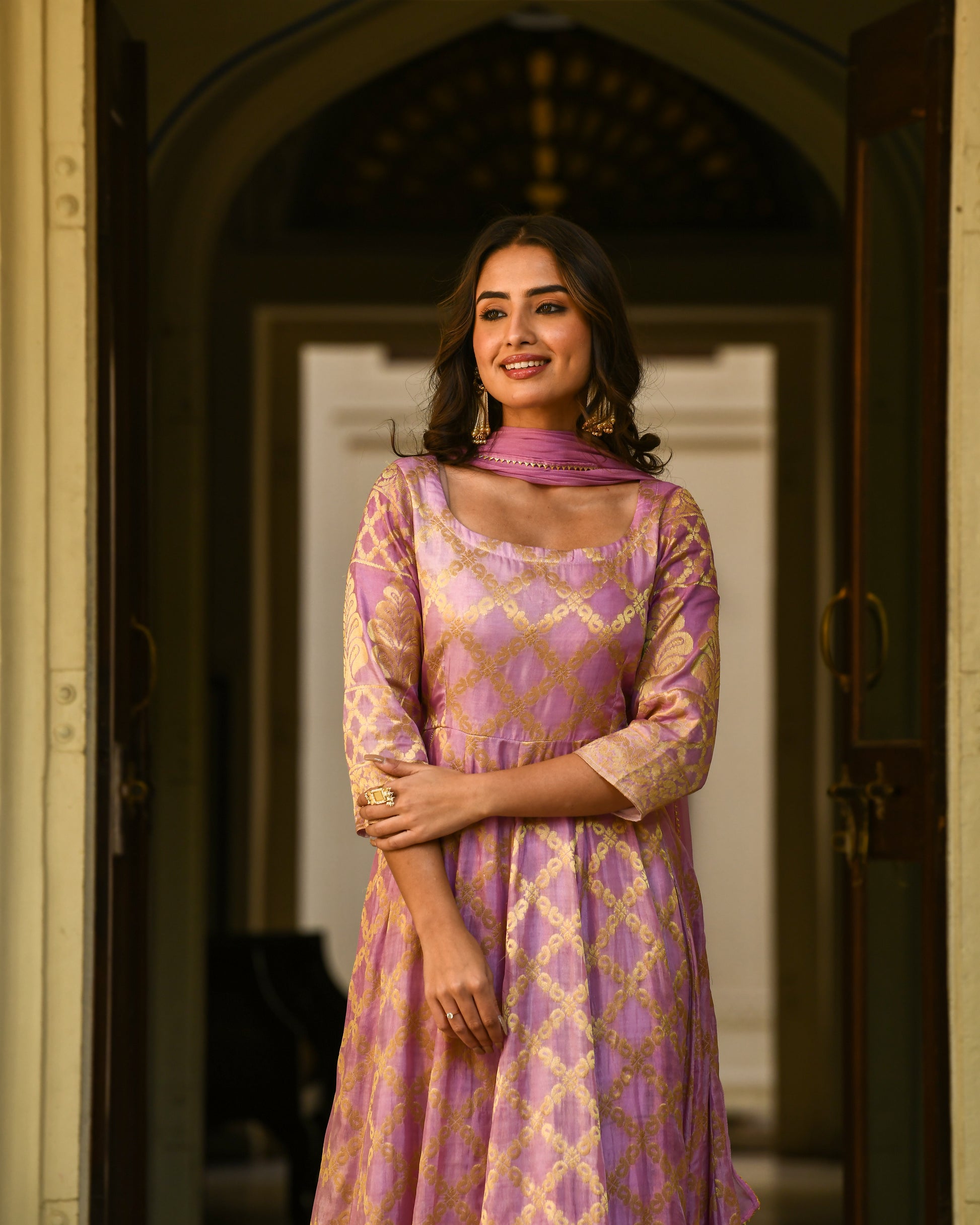 Purple Brocade Banarasi Silk Kurta Set