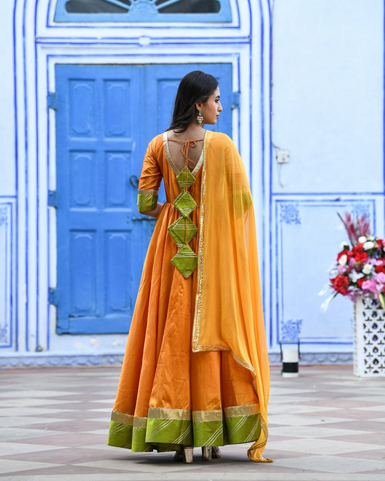 Yellow Silk Anarkali Kurta Set