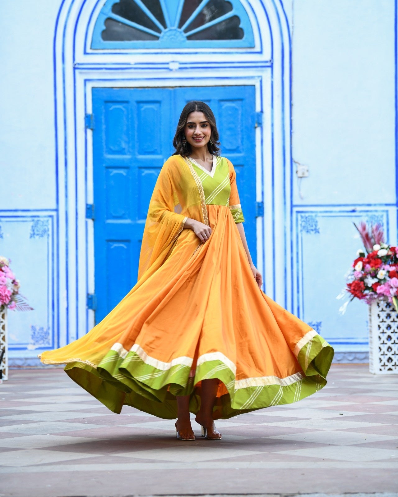 Yellow Silk Anarkali Kurta Set