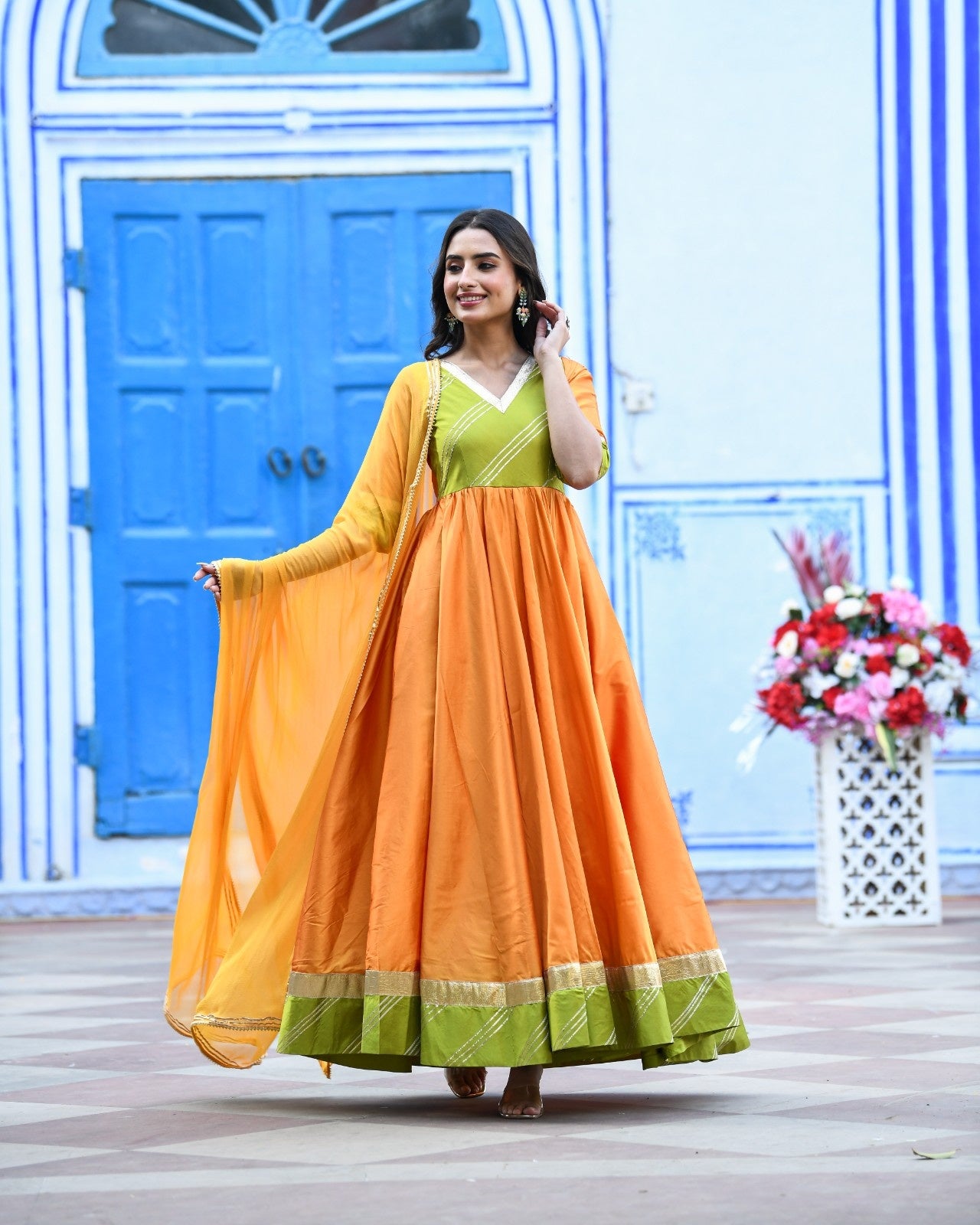 Yellow Silk Anarkali Kurta Set
