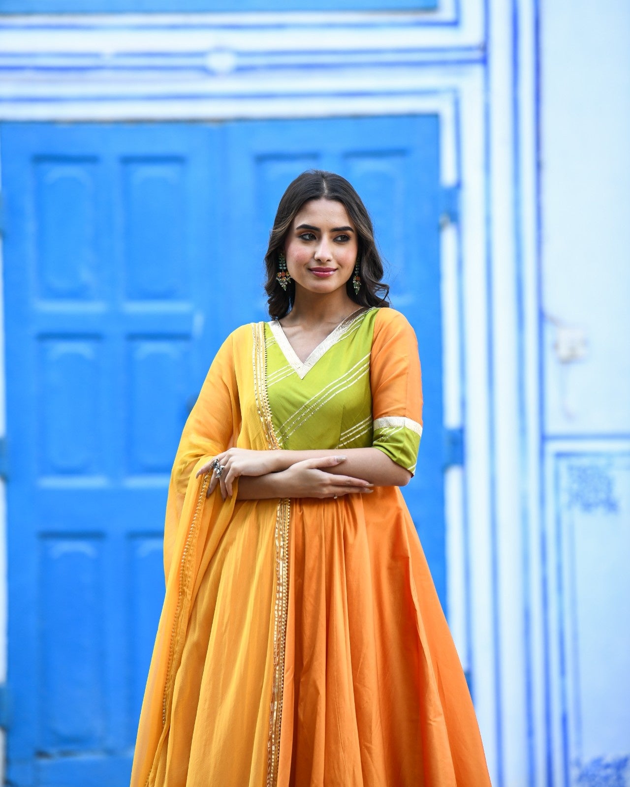 Yellow Silk Anarkali Kurta Set