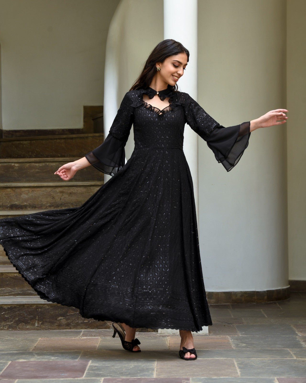 Black Rayon Chikankari Dress