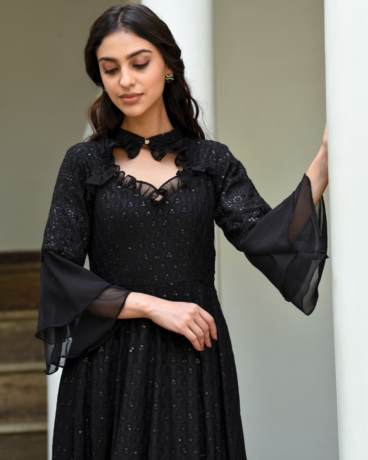 Black Rayon Chikankari Dress
