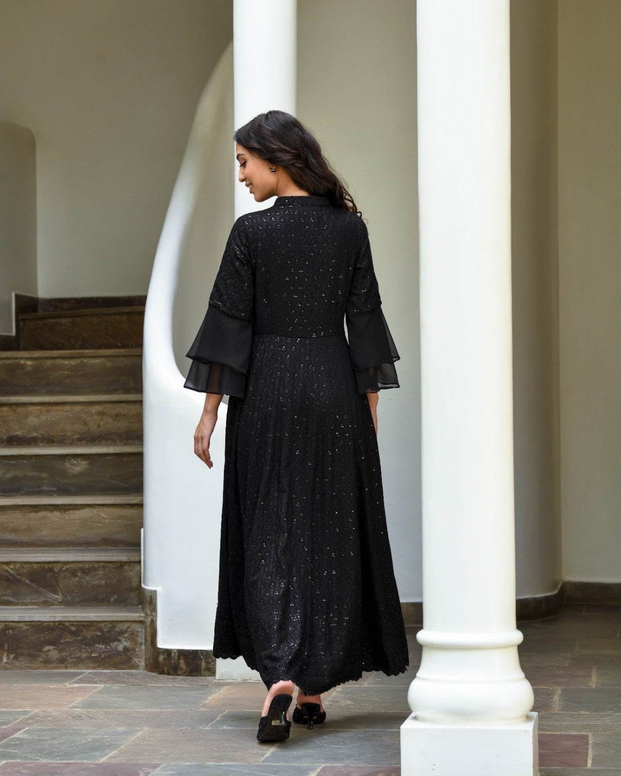 Black Rayon Chikankari Dress
